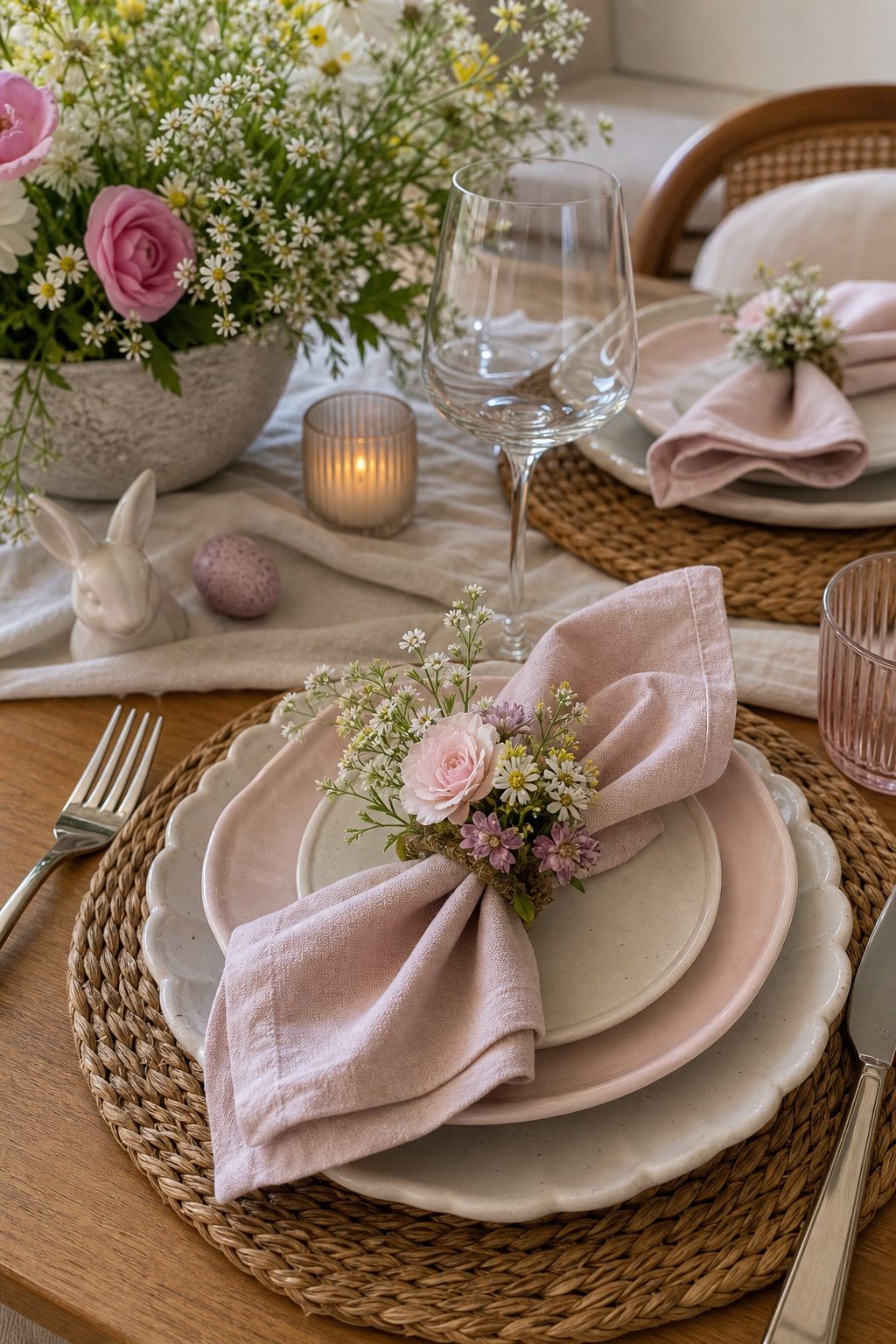 Tie Floral Napkin Rings small apartment idea for Top 19 Easter Table Decorations to Set a Beautiful Holiday Table for Small Apartments.