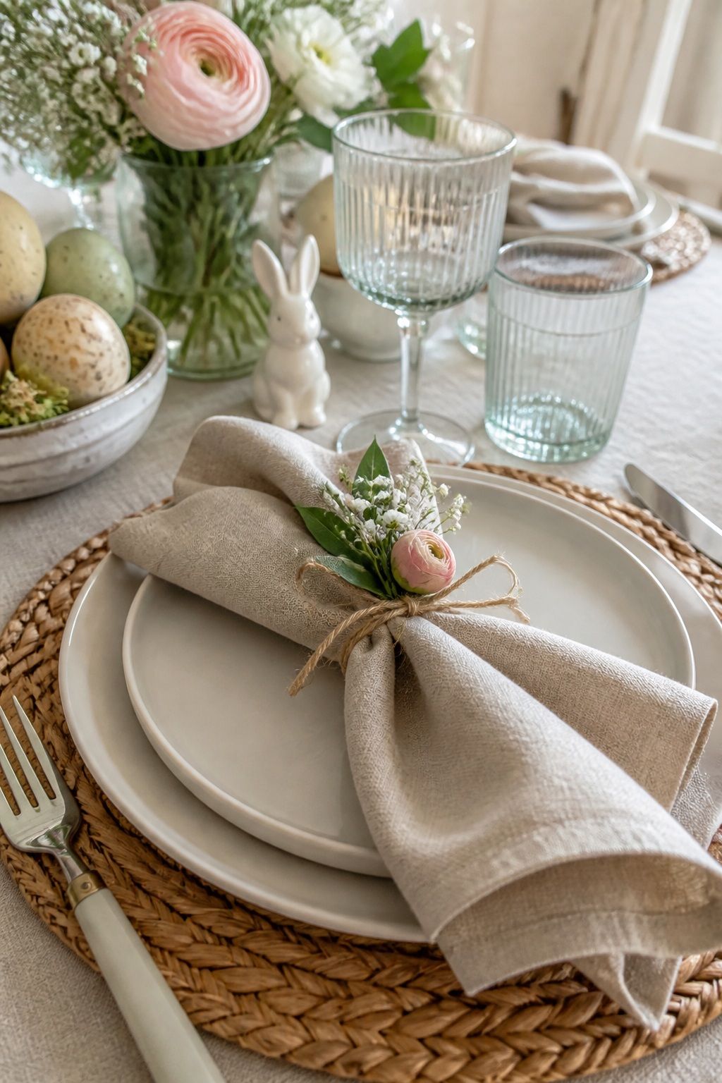 Fold Napkins With a Spring Detail small apartment idea for Top 18 Easter Tablescapes for a Beautifully Styled Spring Table in Small-Space Hosting.