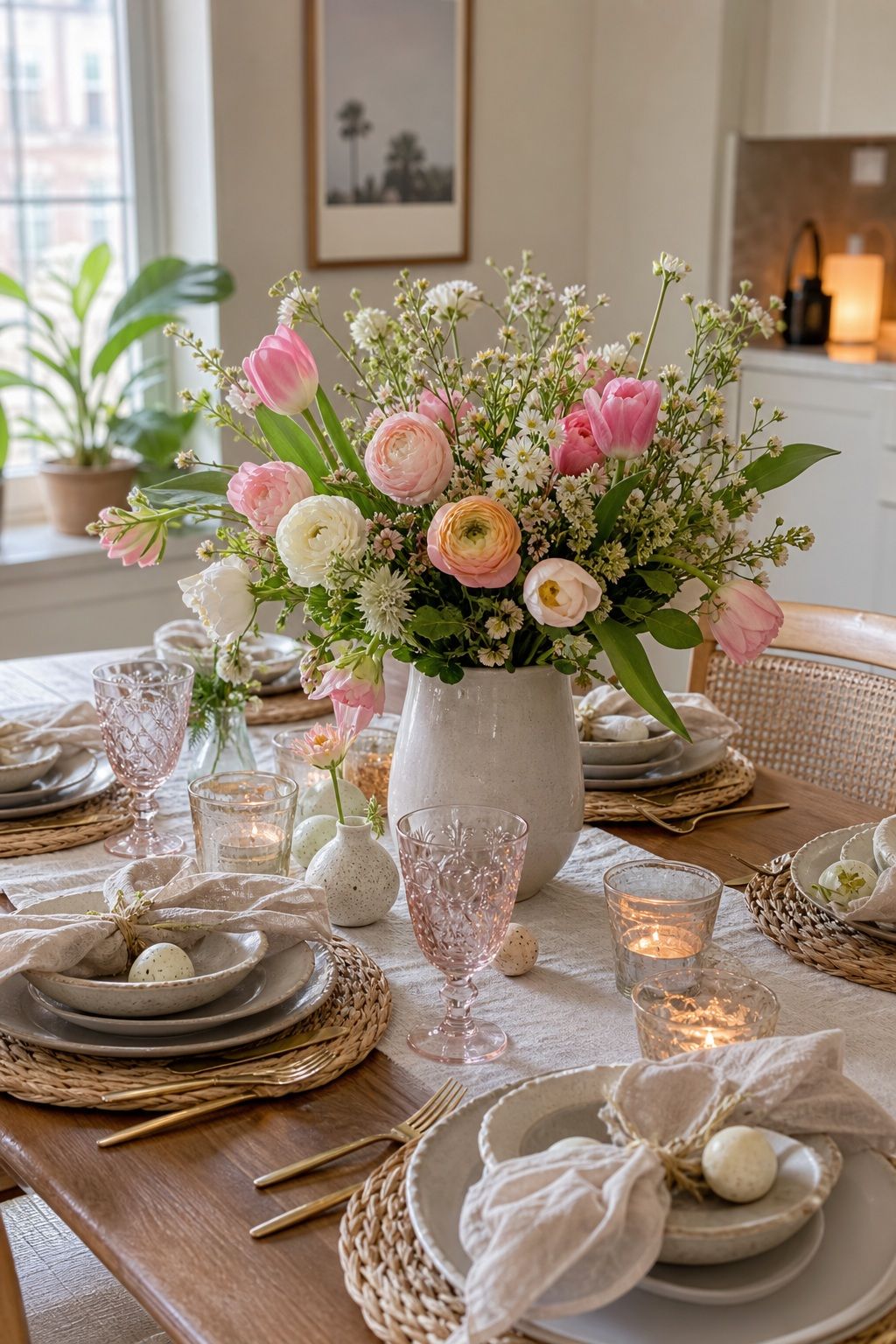 Use Fresh Flowers as the Heart of the Table small apartment idea for Top 18 Easter Tablescapes for a Beautifully Styled Spring Table in Small-Space Hosting.