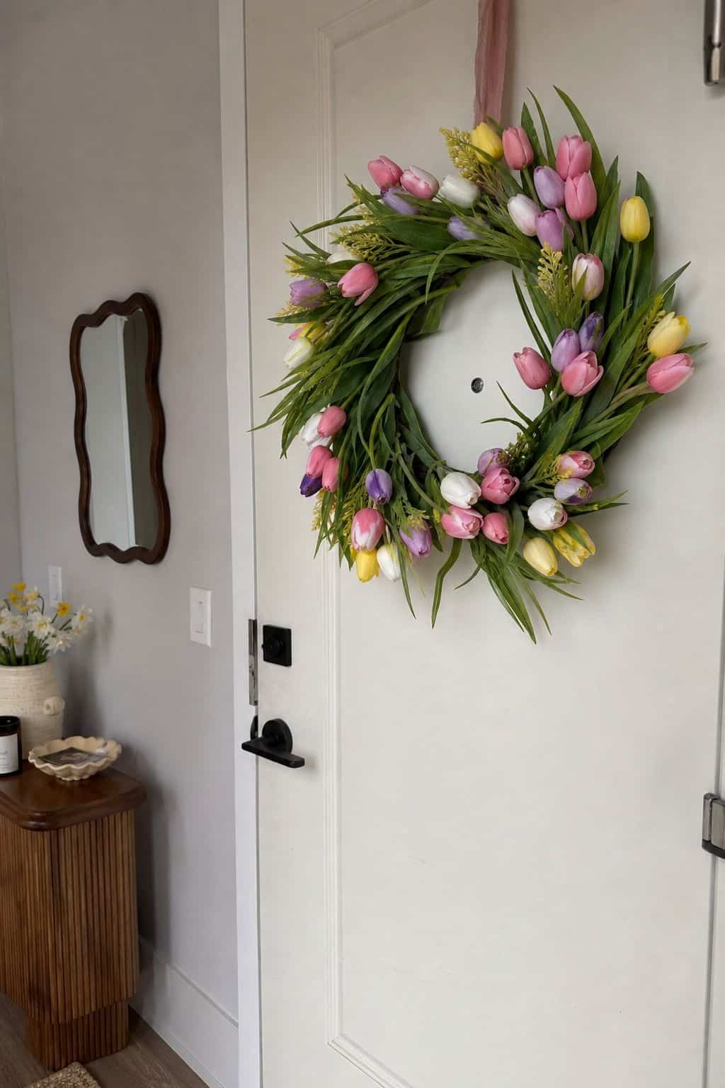 Build a Lush Tulip Wreath small apartment idea for Top 18 Easter Wreath Ideas for a Fresh Spring Front Door.