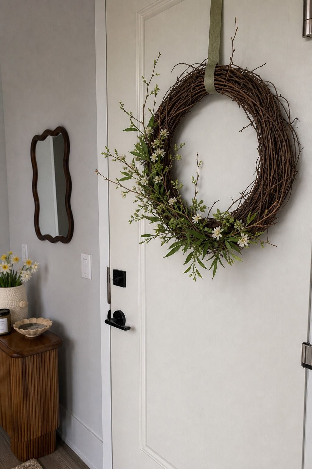 Style a Grapevine Wreath With Minimal Decoration small apartment idea for Top 18 Easter Wreath Ideas for a Fresh Spring Front Door.