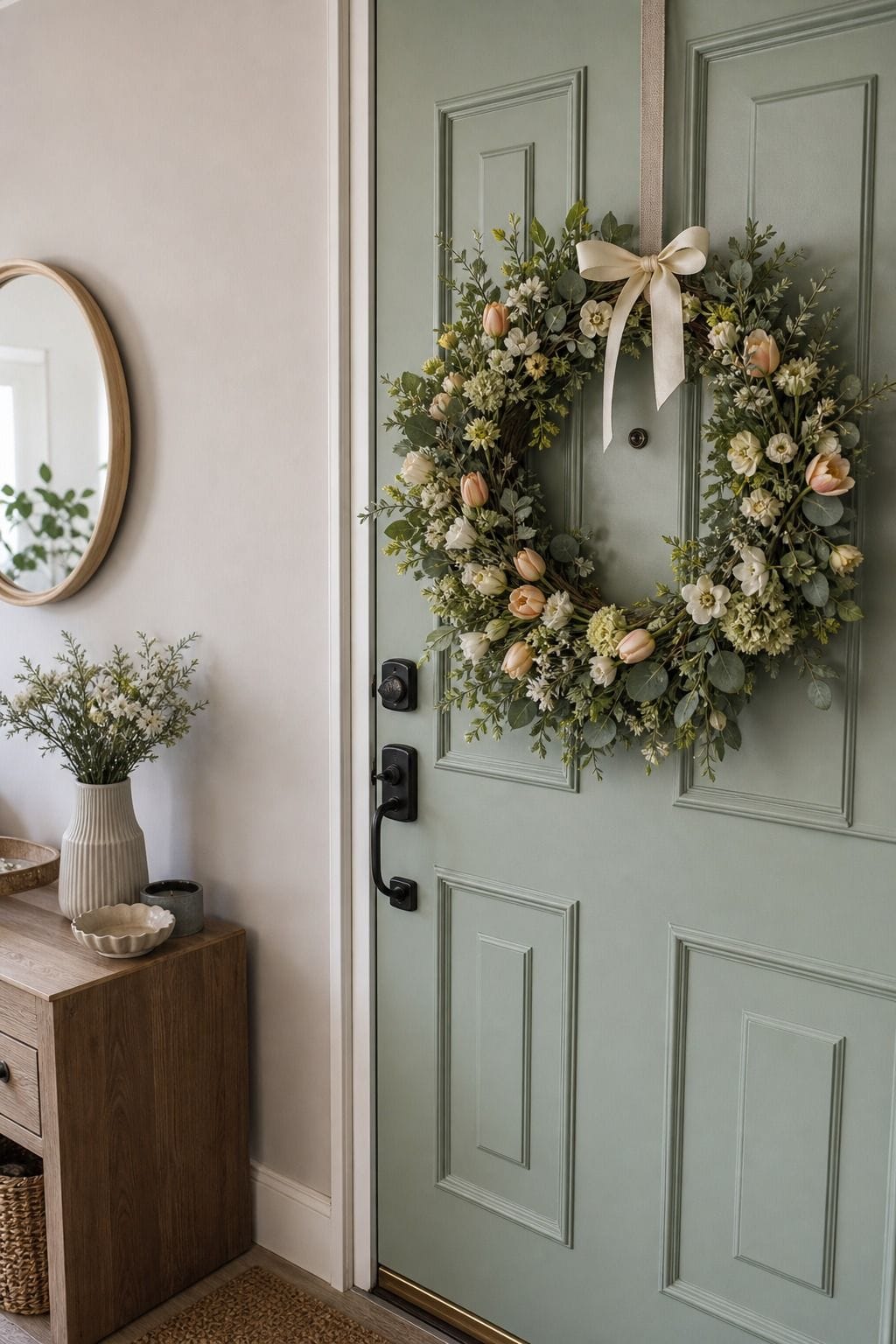 Coordinate the Wreath With Your Door Color small apartment idea for Top 18 Easter Wreath Ideas for a Fresh Spring Front Door.