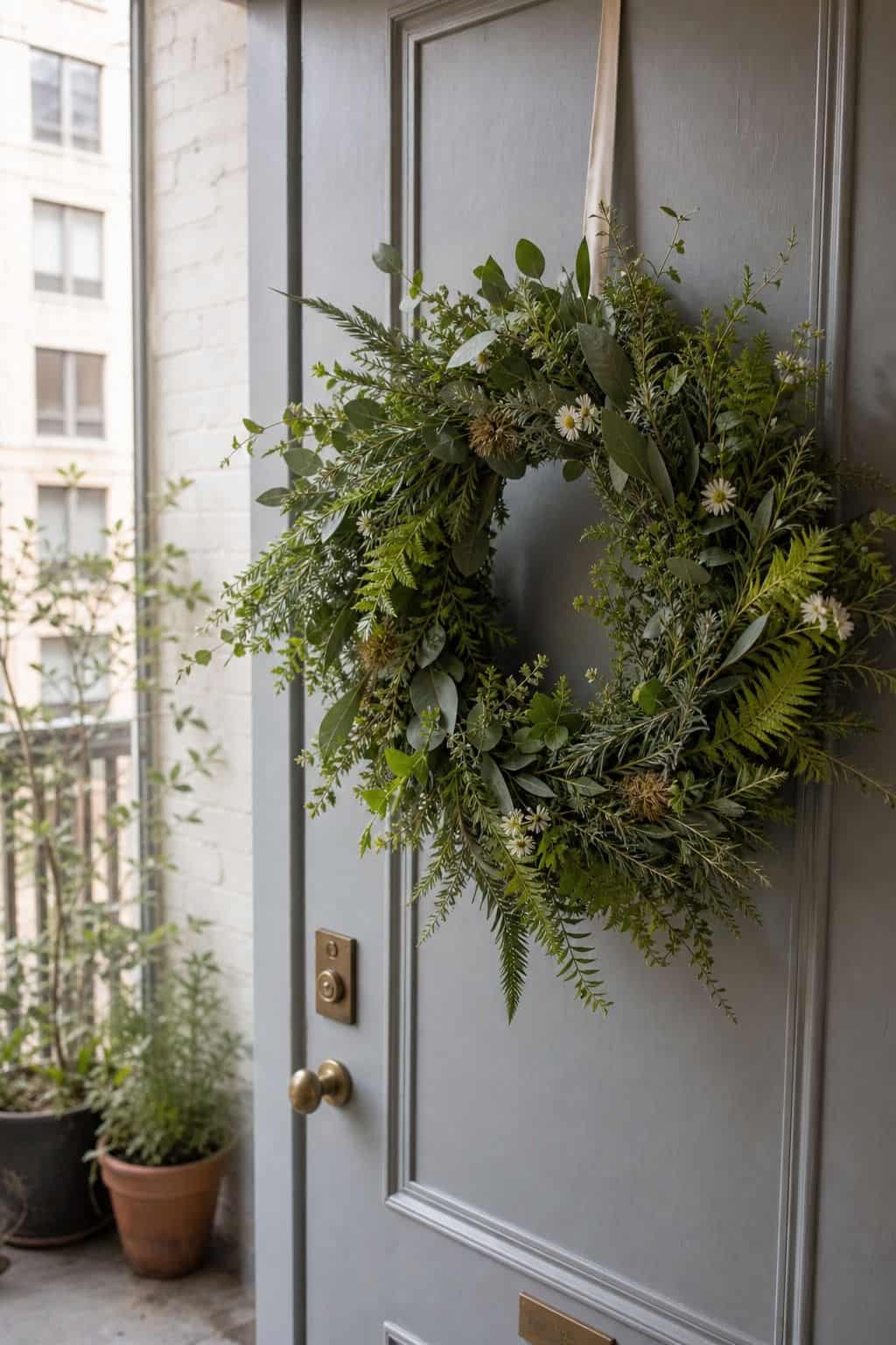 Add Greenery for a Fresh, Garden-Gathered Feel small apartment idea for Top 18 Easter Wreath Ideas for a Fresh Spring Front Door.