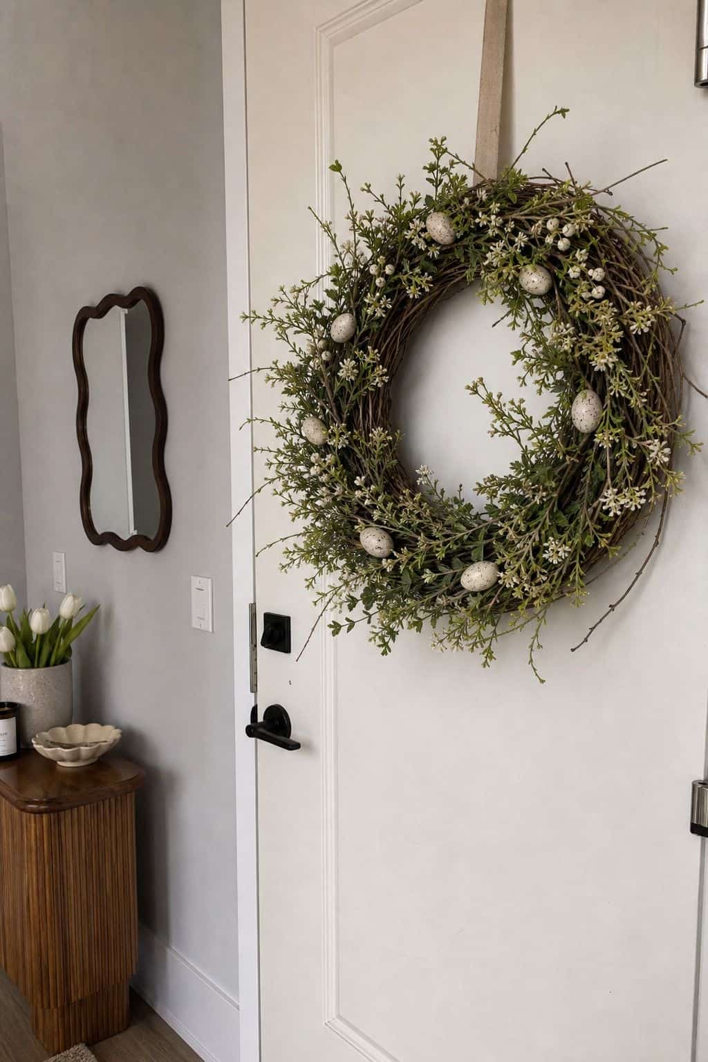 Keep It Calm and Natural, Not Over-Themed small apartment idea for Top 18 Easter Wreath Ideas for a Fresh Spring Front Door.