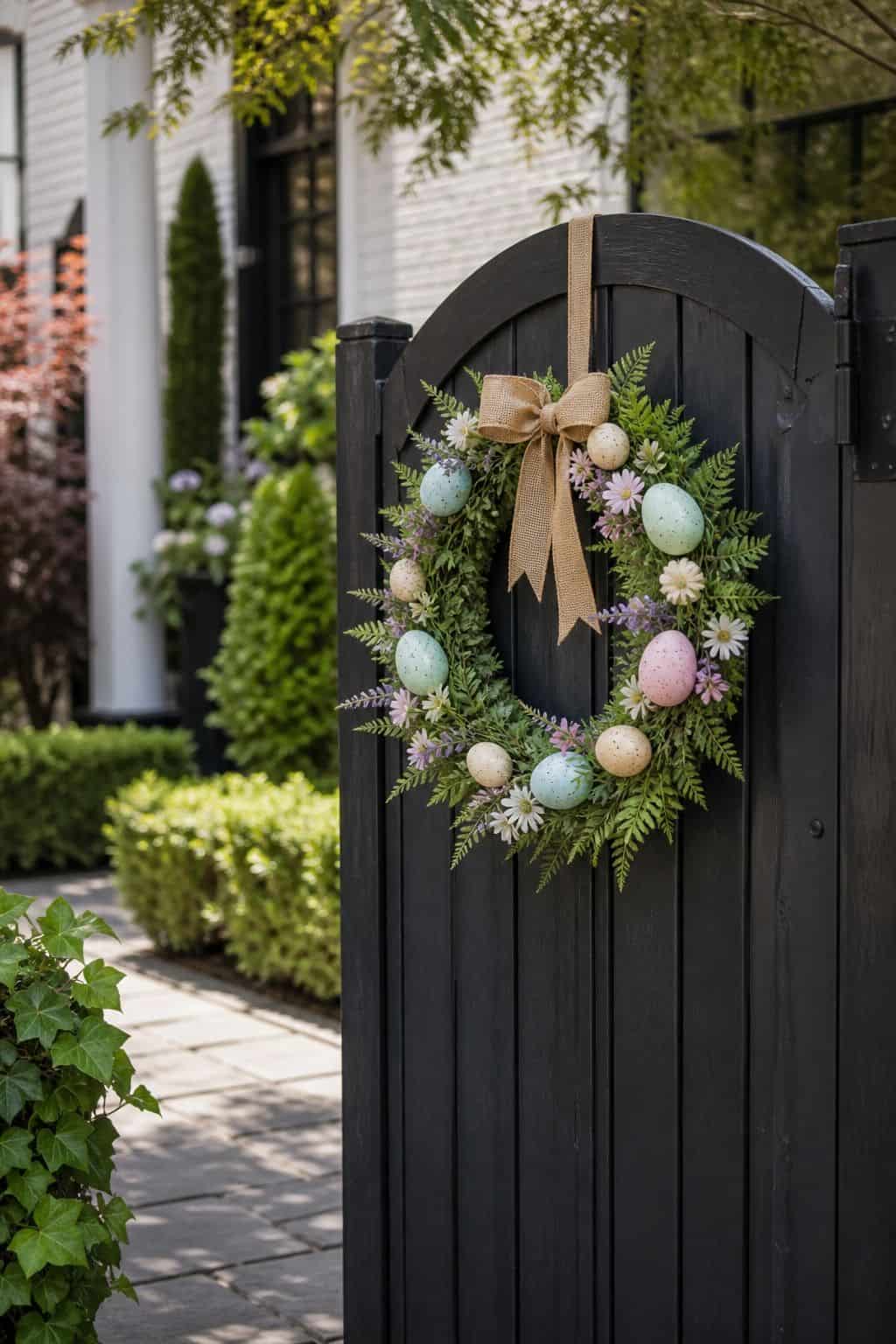 Hang a Wreath on the Gate or Fence small apartment idea for Top 19 Easter Yard Decoration Ideas for a Charming Outdoor Display.