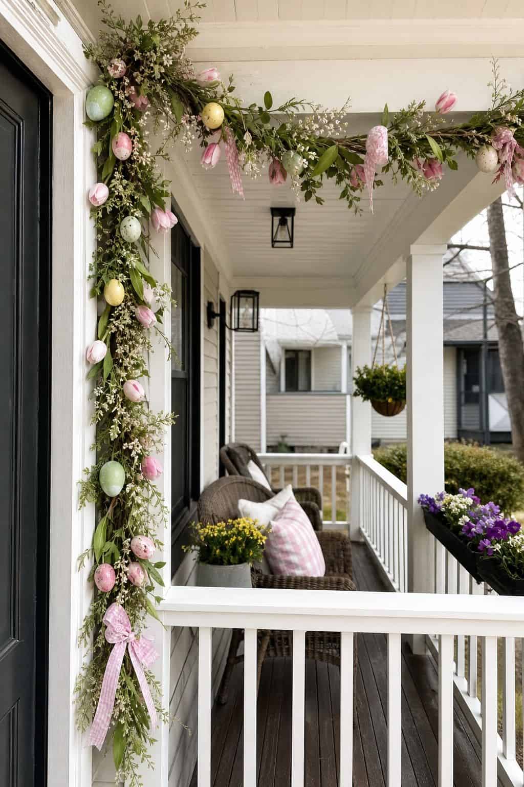 Hang a Spring Garland on the Porch small apartment idea for Top 19 Easter Yard Decoration Ideas for a Charming Outdoor Display.