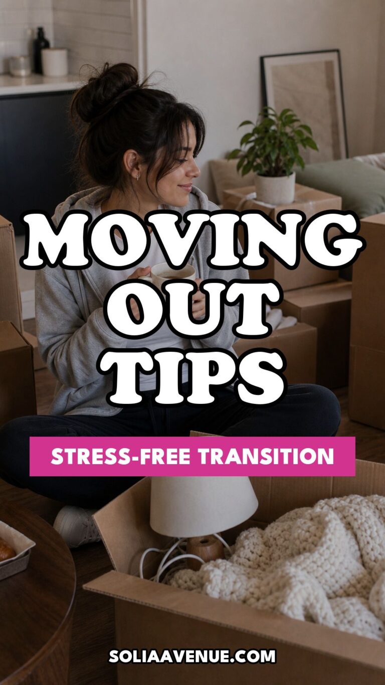 Pinterest pin for Top 17 Best Tips for Moving Out for a Stress-Free Transition from Solia Avenue.