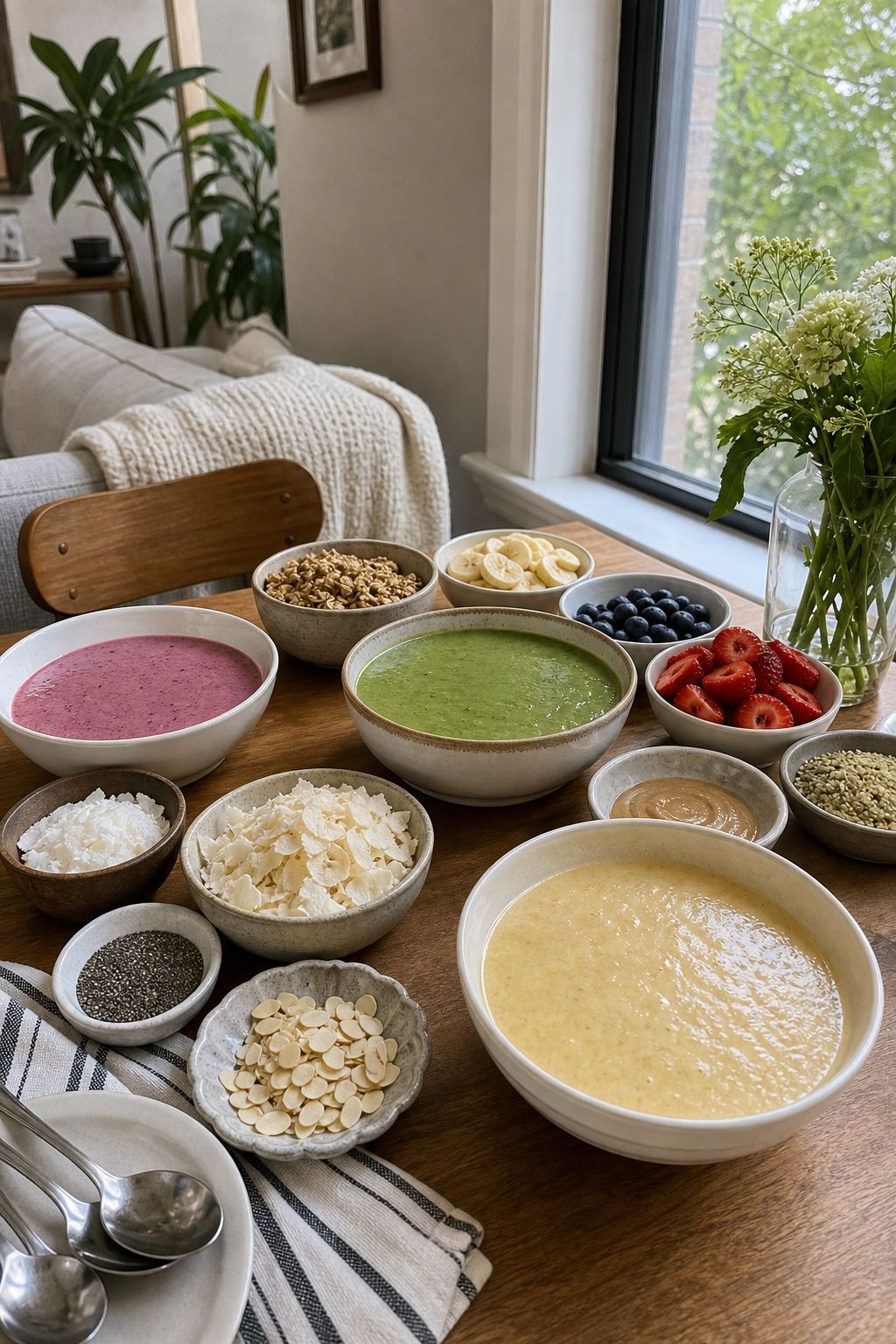 The Smoothie-Bowl Bar small apartment idea for Top 17 Breakfast Hosting Ideas for Easy Make-Ahead Mornings.