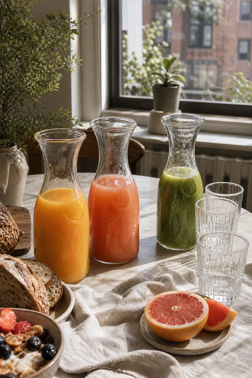 The Juice Carafe Trio small apartment idea for Top 17 Breakfast Hosting Ideas for Easy Make-Ahead Mornings.