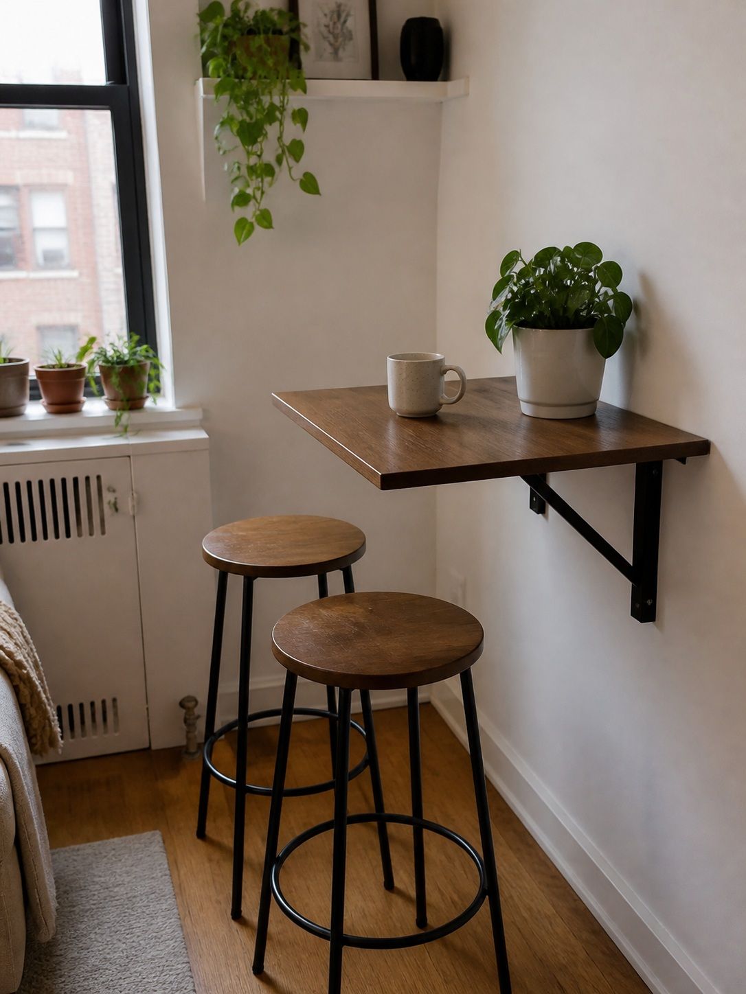 Wall-Mounted Drop-Leaf Table small apartment idea for Top 15 Breakfast Nook Ideas for Small Apartments.
