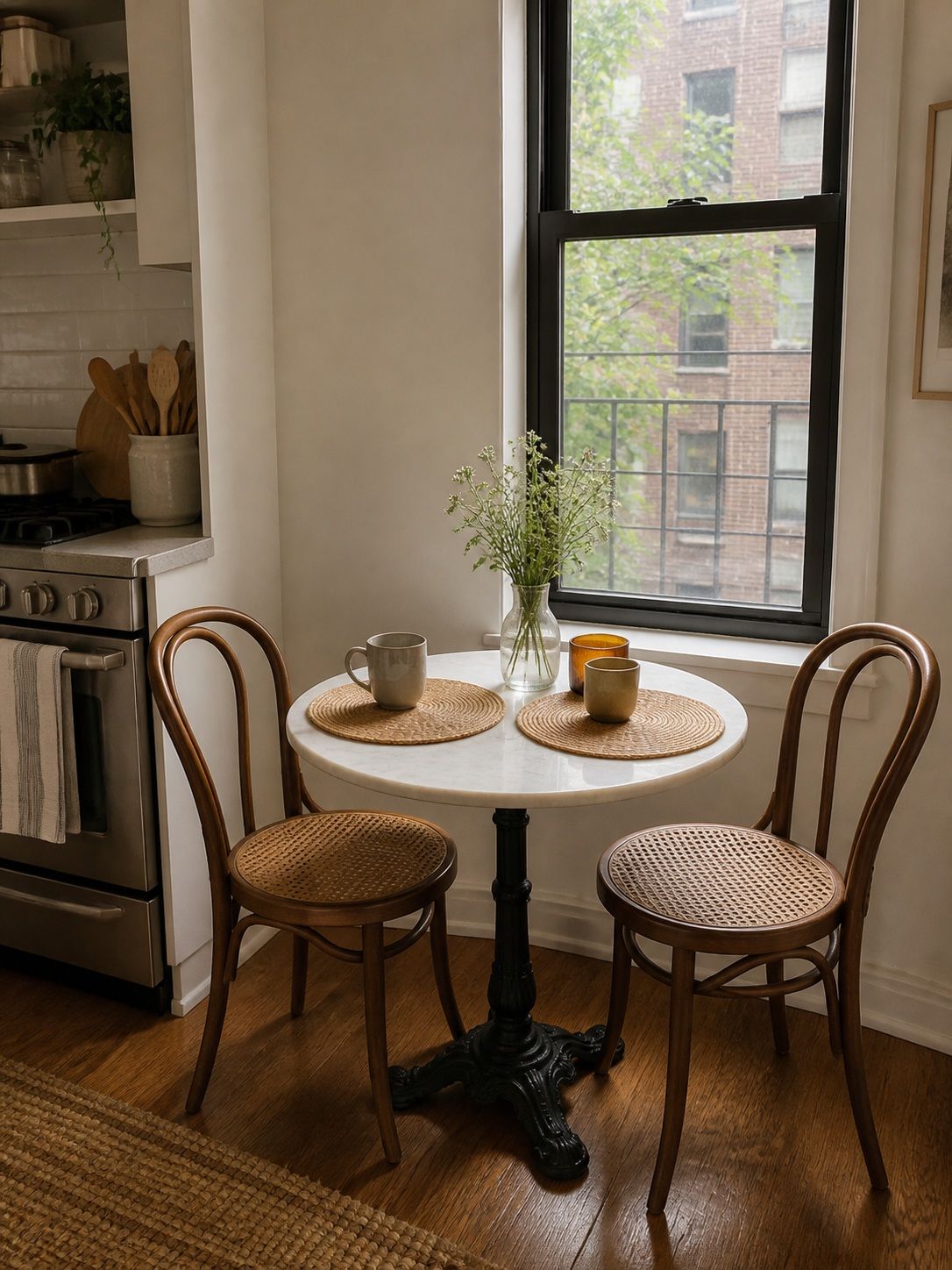 Round Bistro Table for Two small apartment idea for Top 15 Breakfast Nook Ideas for Small Apartments.