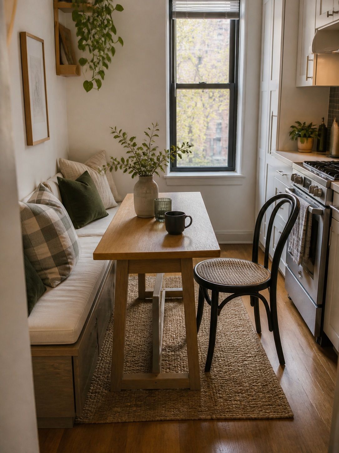 Bench Plus Single Chair Combo small apartment idea for Top 15 Breakfast Nook Ideas for Small Apartments.