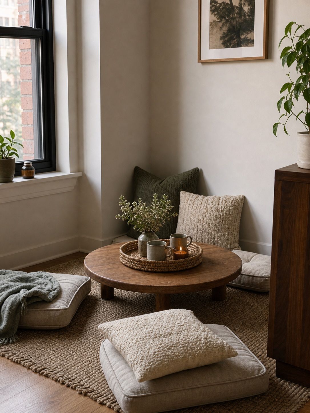 Floor Cushion Setup for Low-Profile Nook small apartment idea for Top 15 Breakfast Nook Ideas for Small Apartments.