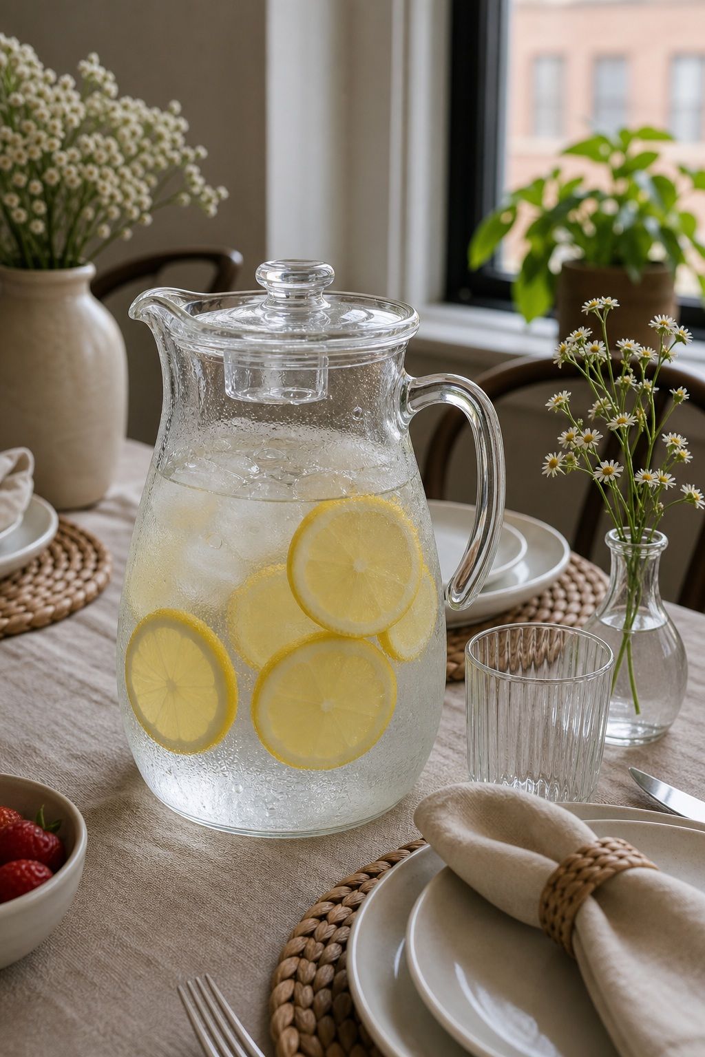 Wide-Mouth Glass Pitcher with Lid 68oz small apartment idea for 15 Brunch Hosting Essentials From Amazon for a Beautiful Table.