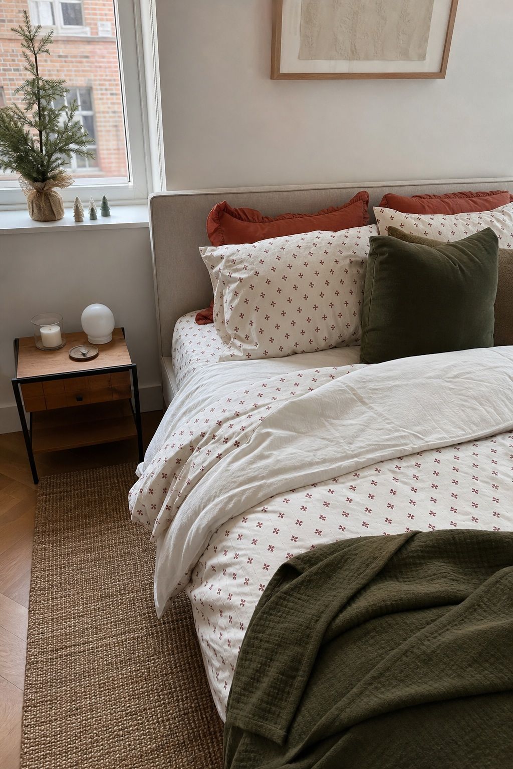 Layer in a Holiday-Leaning Duvet or Sheet Set small apartment idea for Top 16 Christmas Bedroom Decor Ideas for Small Apartments.