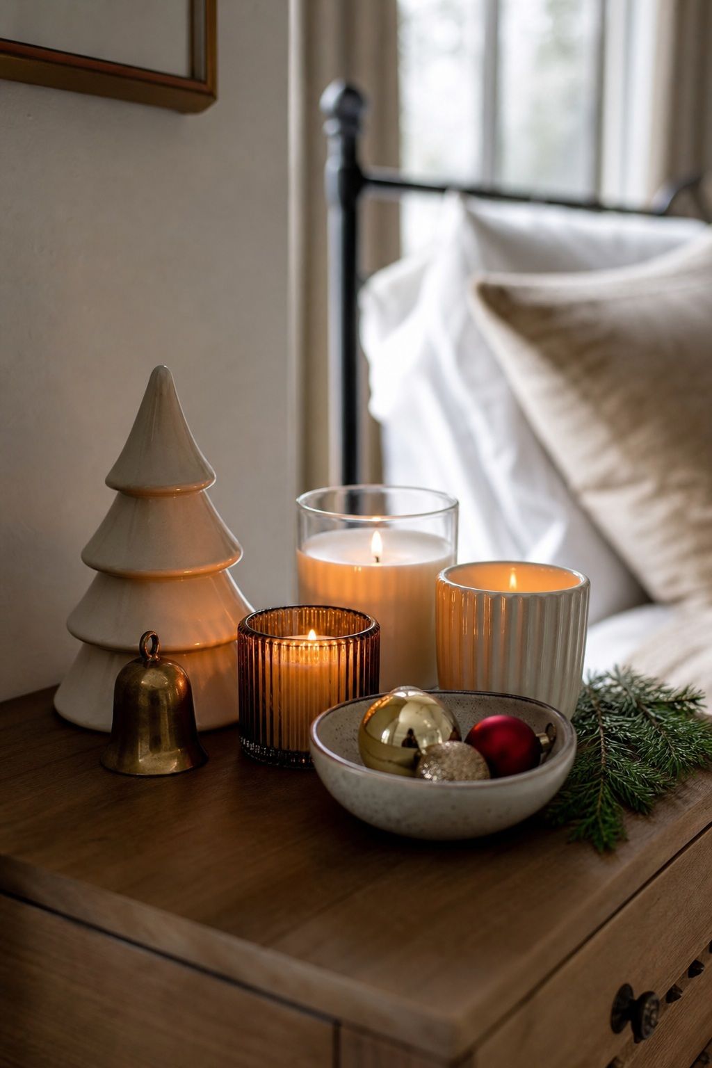 Cluster Candles and Small Holiday Objects small apartment idea for Top 16 Christmas Bedroom Decor Ideas for Small Apartments.