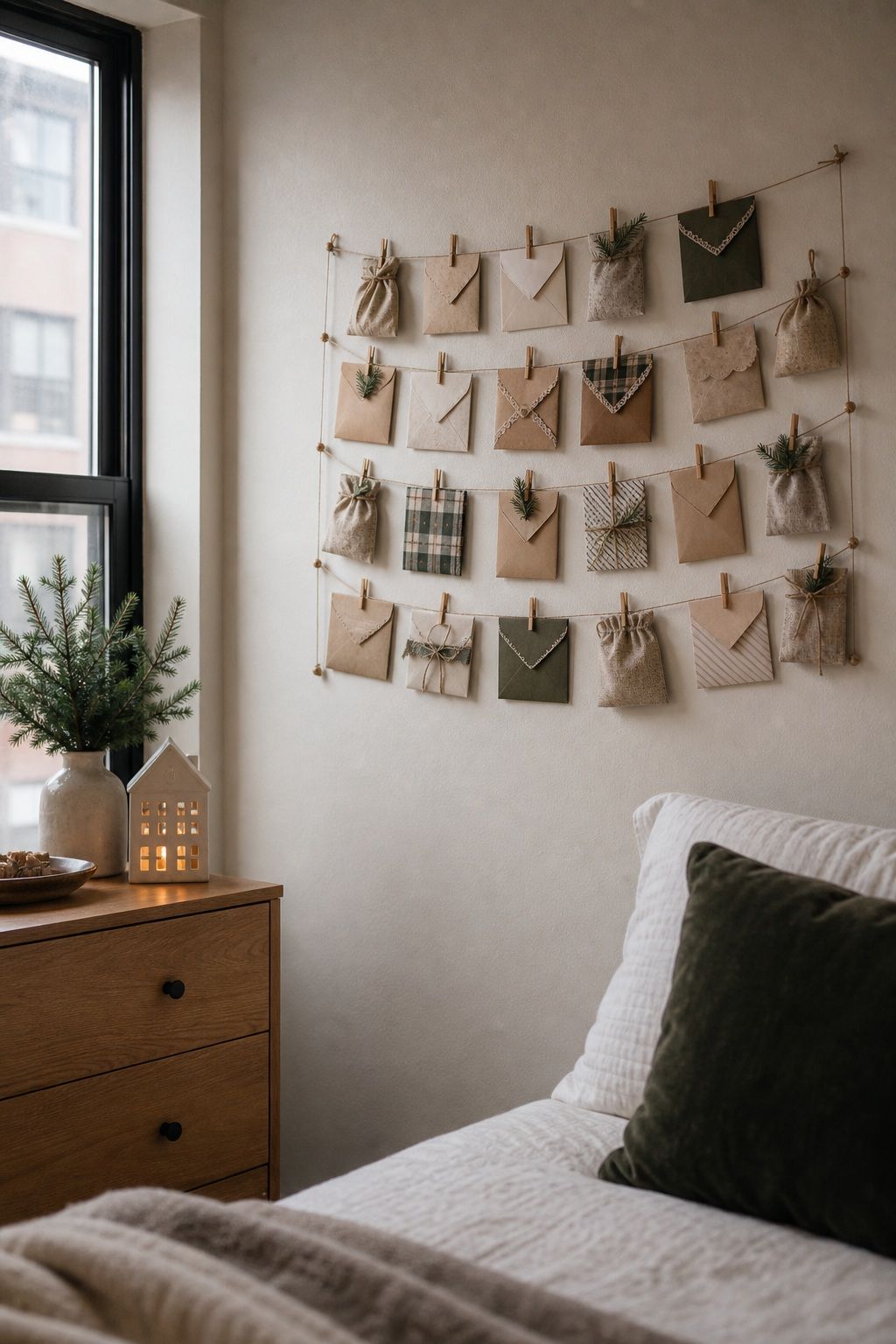 A December Countdown Calendar Wall small apartment idea for Top 16 Christmas Bedroom Decor Ideas for Small Apartments.