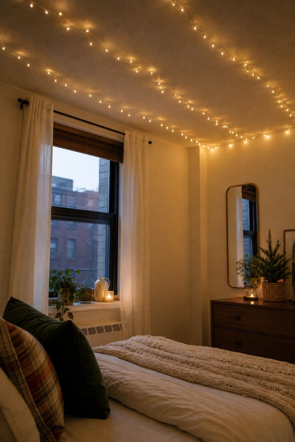 The Twinkle-Ceiling Moment small apartment idea for Top 16 Christmas Bedroom Decor Ideas for Small Apartments.