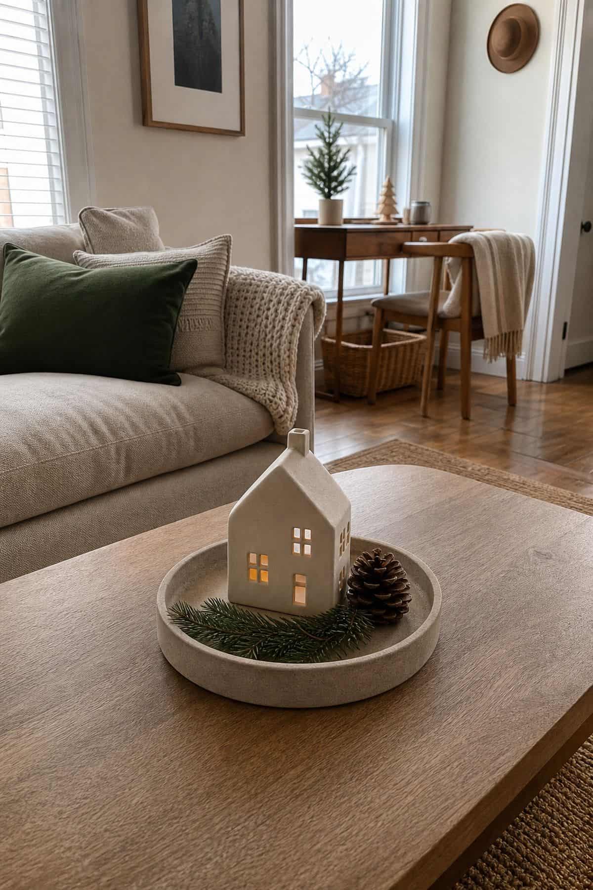 Choose a Clear Anchor Piece small apartment idea for Top 17 Christmas Coffee Table Decor Ideas for Small Spaces.