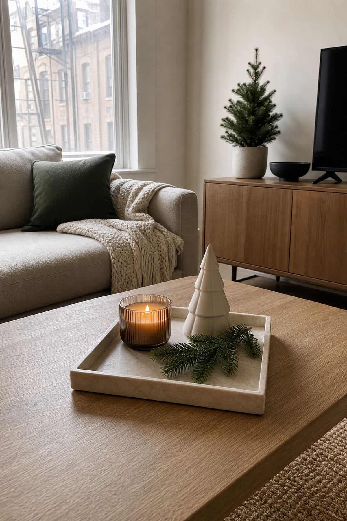 Embrace Fewer, Better-Chosen Pieces small apartment idea for Top 17 Christmas Coffee Table Decor Ideas for Small Spaces.