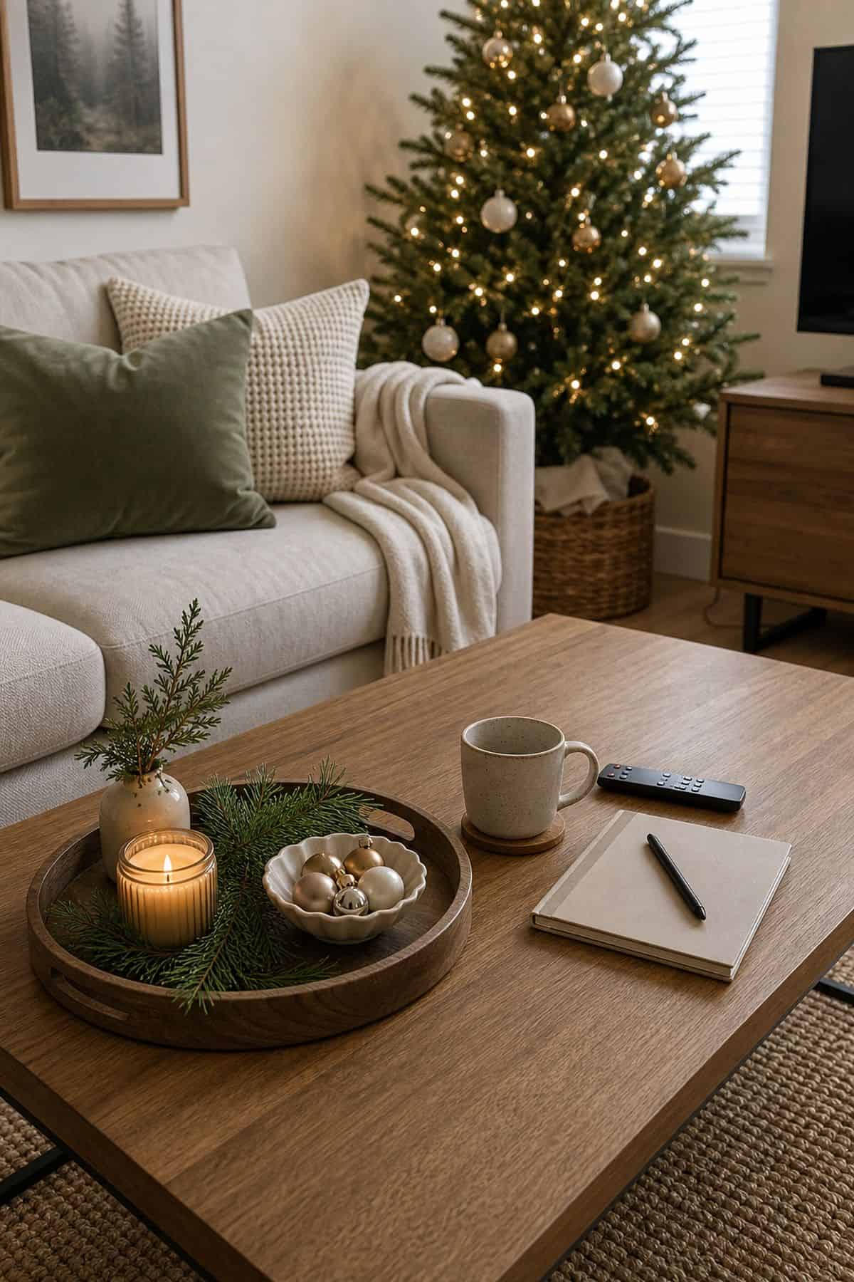 Leave the Table Functional small apartment idea for Top 17 Christmas Coffee Table Decor Ideas for Small Spaces.