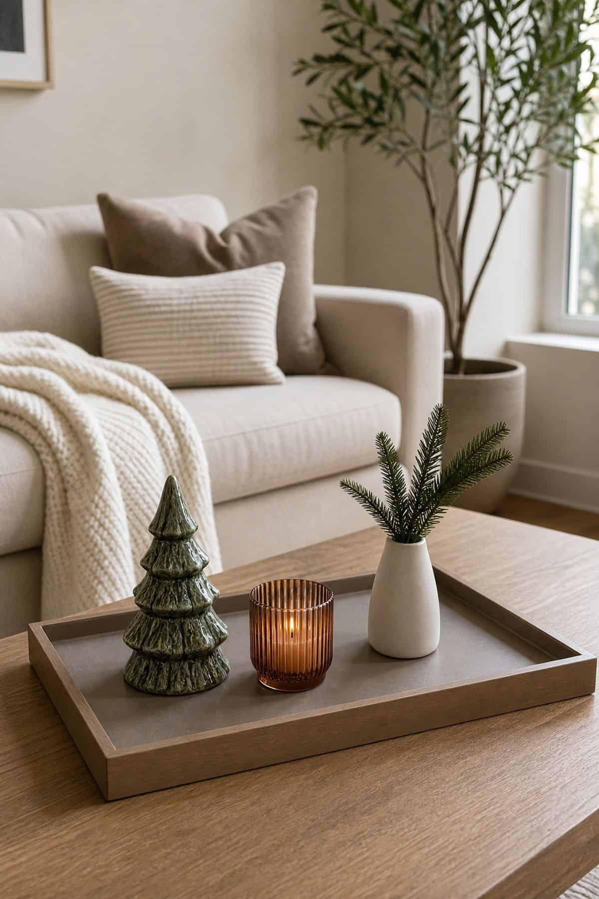 Do Not Overcrowd the Tray small apartment idea for Top 17 Christmas Coffee Table Decor Ideas for Small Spaces.