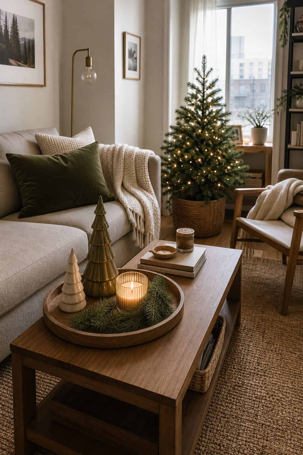 Coordinate the Table With the Room small apartment idea for Top 17 Christmas Coffee Table Decor Ideas for Small Spaces.