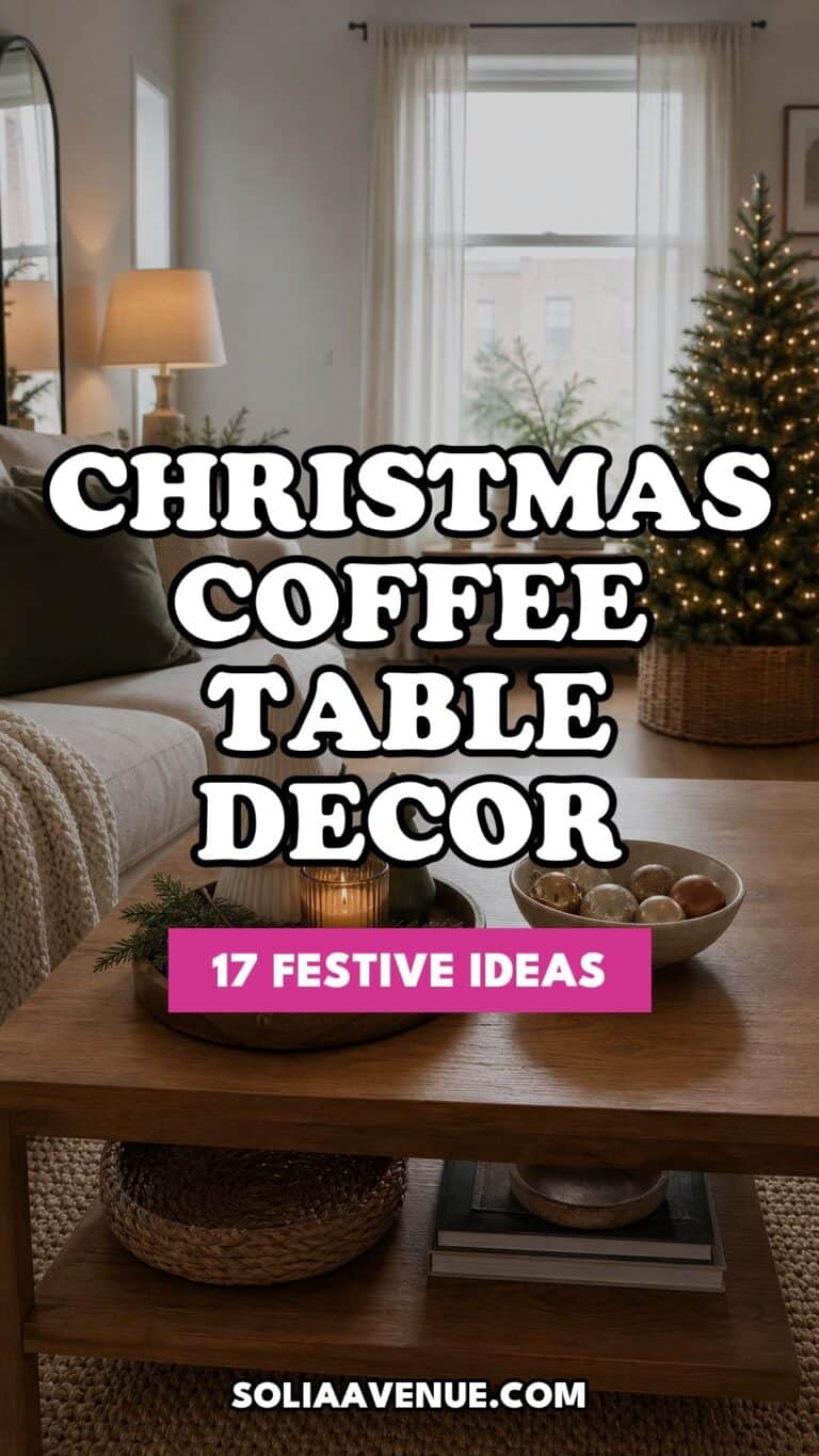 Pinterest pin for Top 17 Christmas Coffee Table Decor Ideas for Small Spaces from Solia Avenue.
