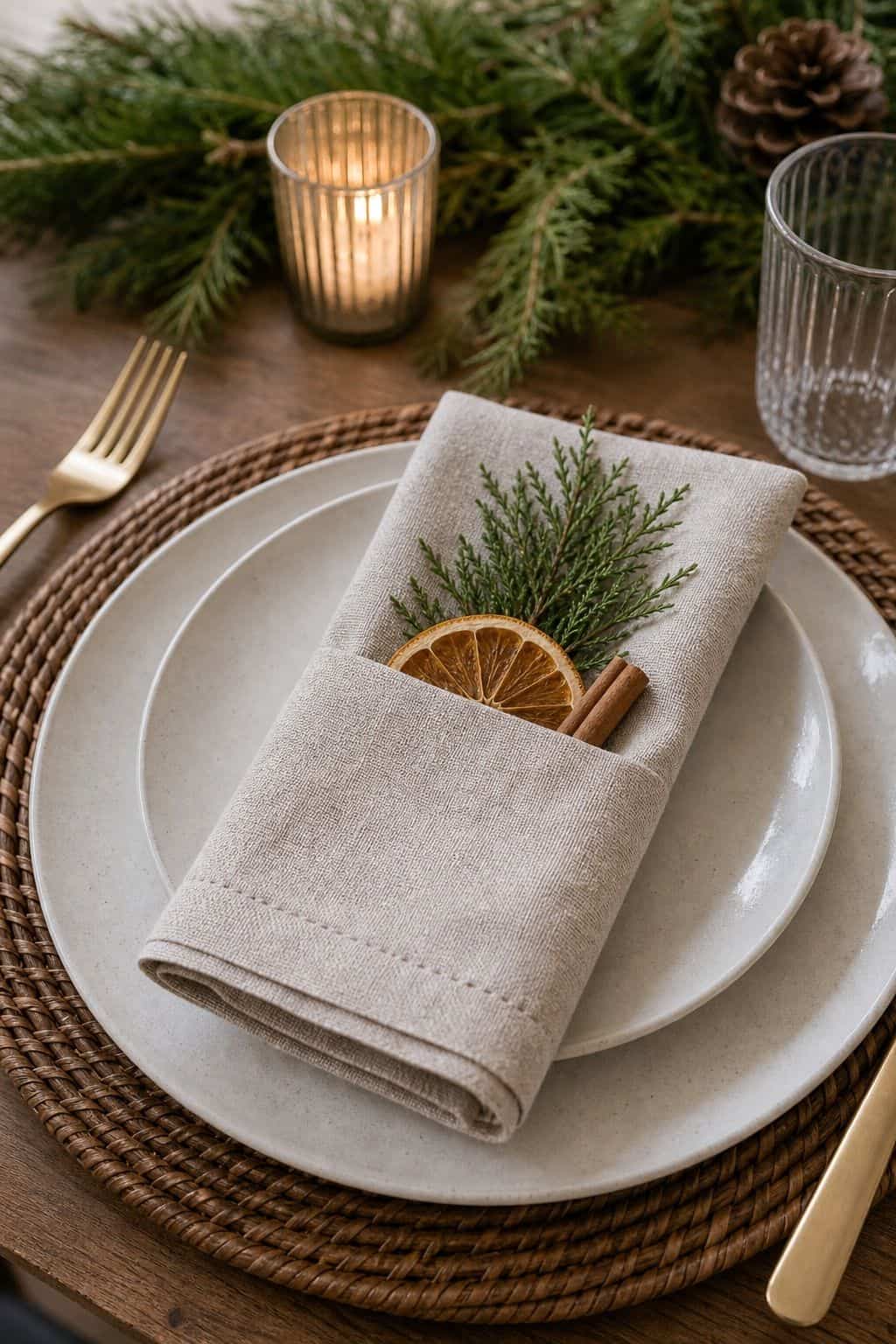 Fold Napkins With a Seasonal Touch small apartment idea for Top 18 Christmas Dining Table Decor Ideas for Small-Space Hosting.