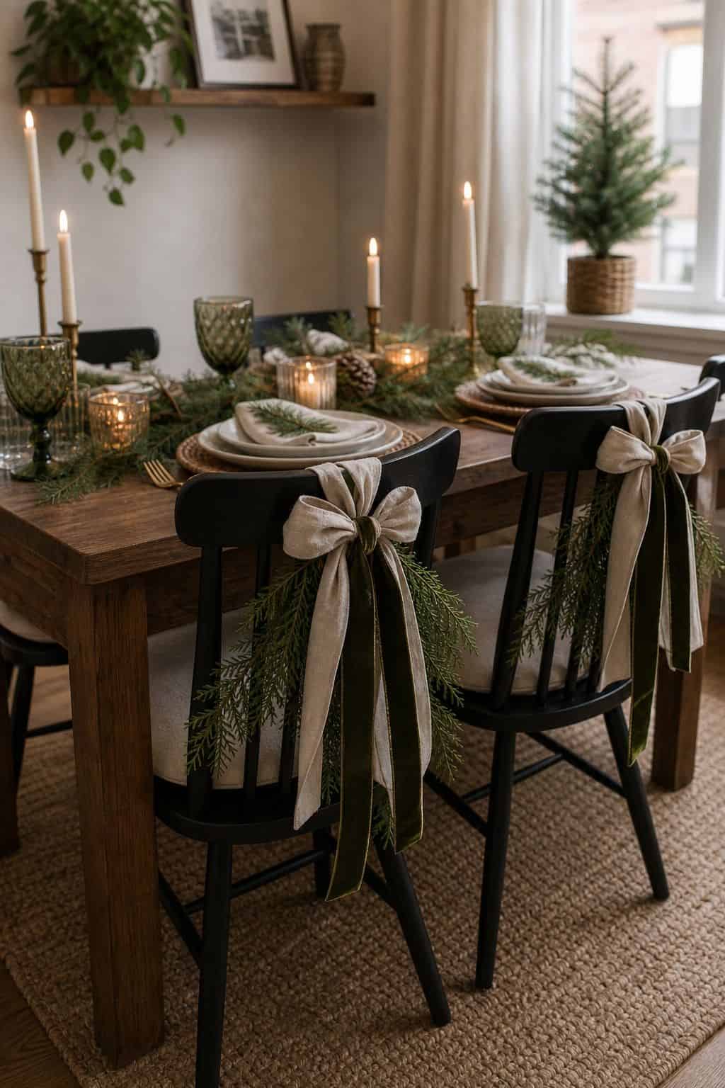 Dress the Chairs Too small apartment idea for Top 18 Christmas Dining Table Decor Ideas for Small-Space Hosting.