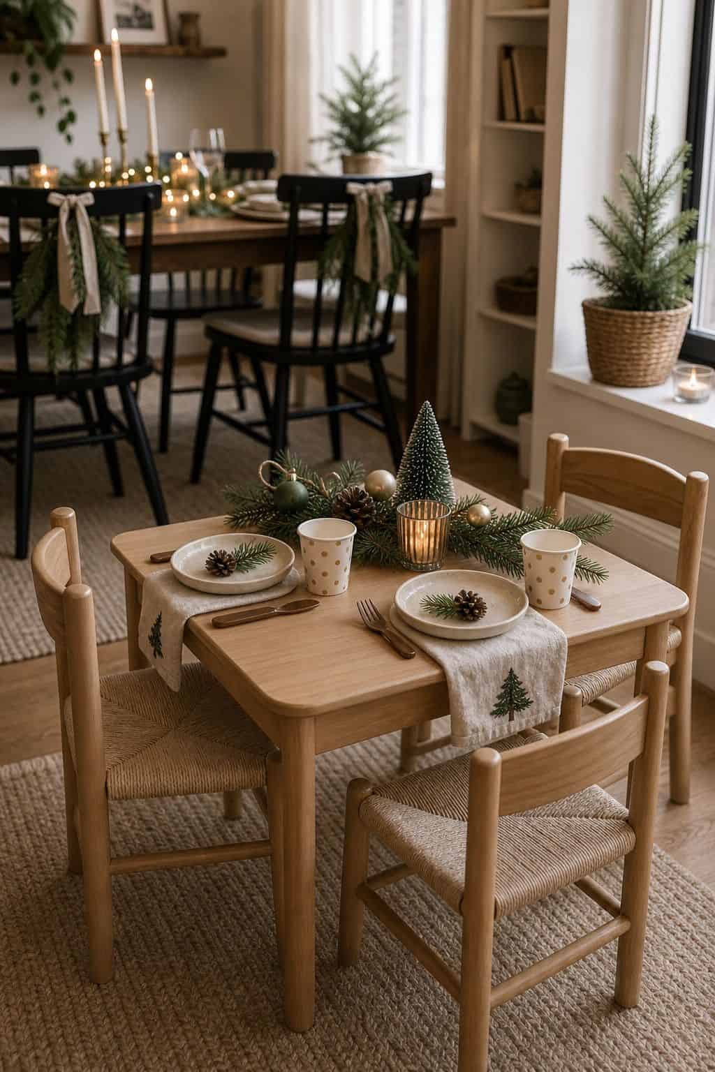 Keep a Small Kids' Table Coordinated small apartment idea for Top 18 Christmas Dining Table Decor Ideas for Small-Space Hosting.