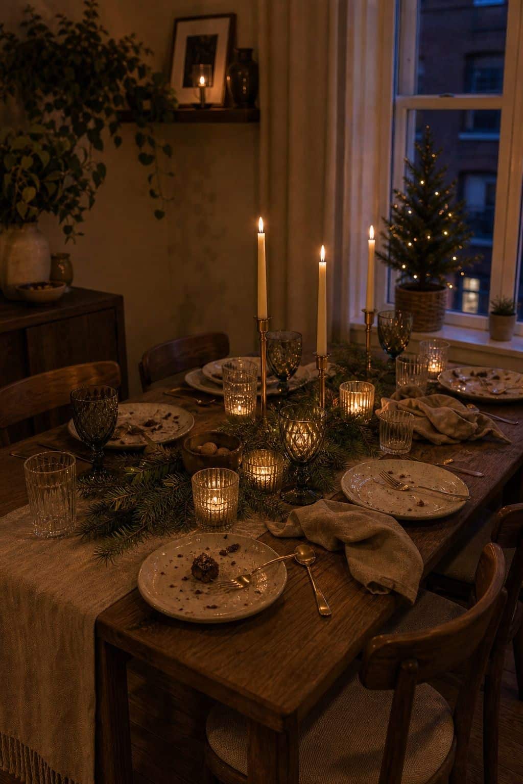 Style the Table for the After-Dinner Glow small apartment idea for Top 18 Christmas Dining Table Decor Ideas for Small-Space Hosting.