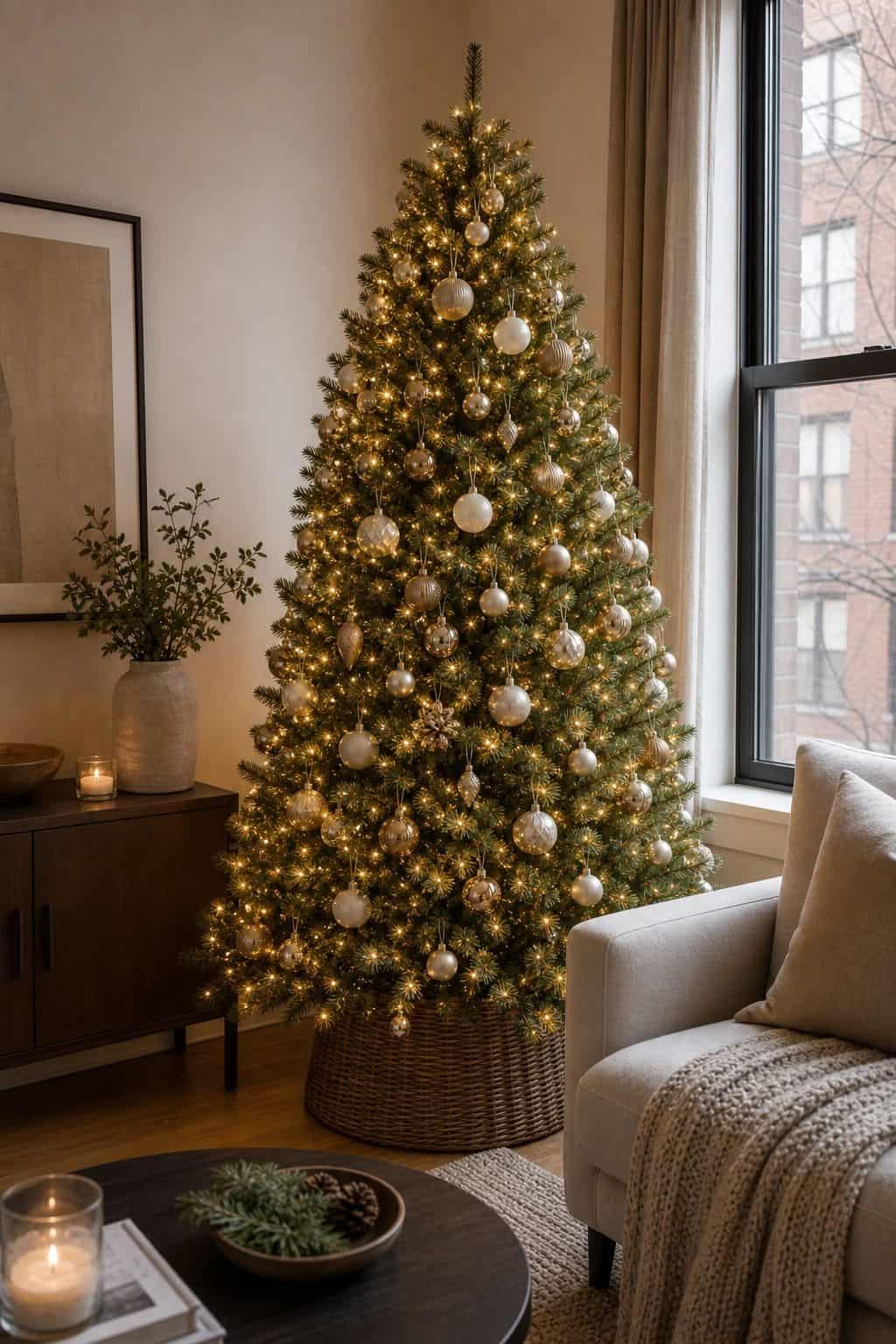Use Warm White Lights, Not Multi-Color small apartment idea for Top 17 Christmas Tree Decor Ideas for Small Apartments.
