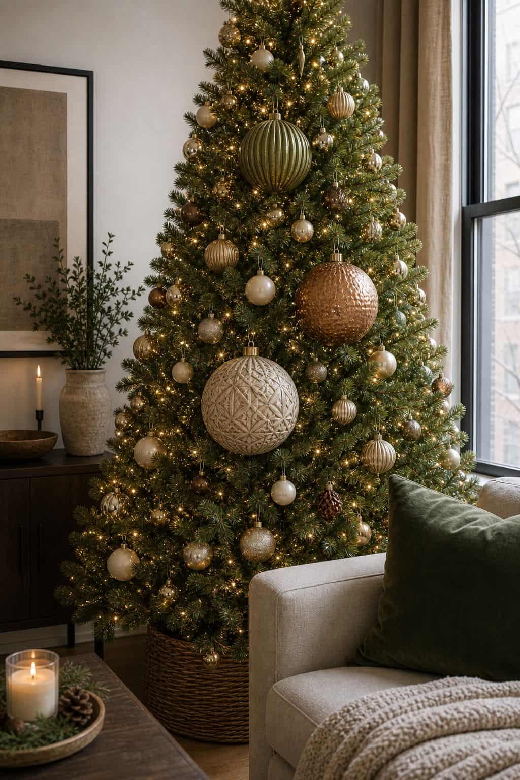 Add Heavy Statement Ornaments Front and Center small apartment idea for Top 17 Christmas Tree Decor Ideas for Small Apartments.