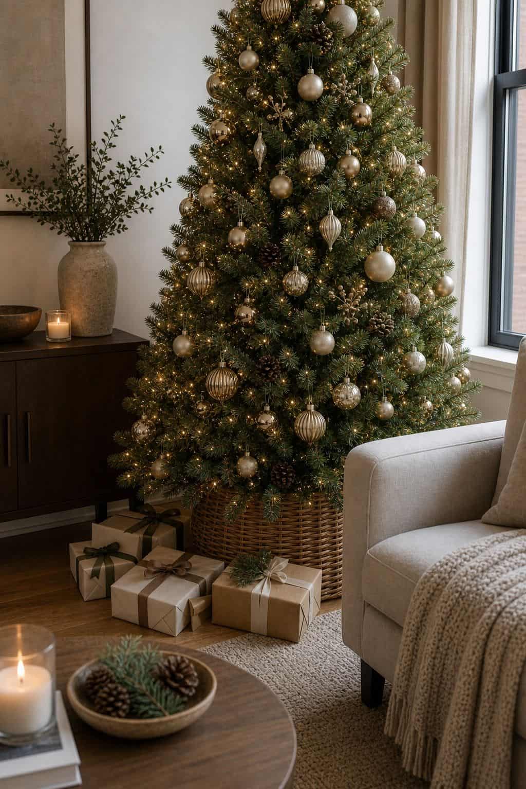Tuck Wrapped Gifts Underneath Strategically small apartment idea for Top 17 Christmas Tree Decor Ideas for Small Apartments.