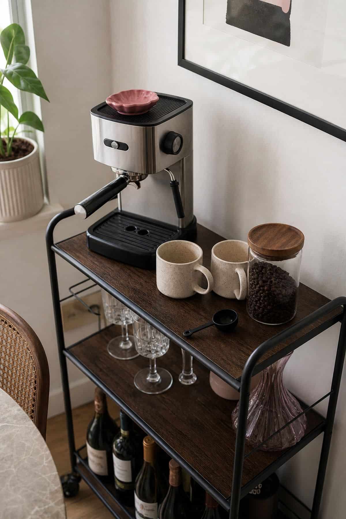 Coffee and wine bar idea with top tier coffee in a small apartment.