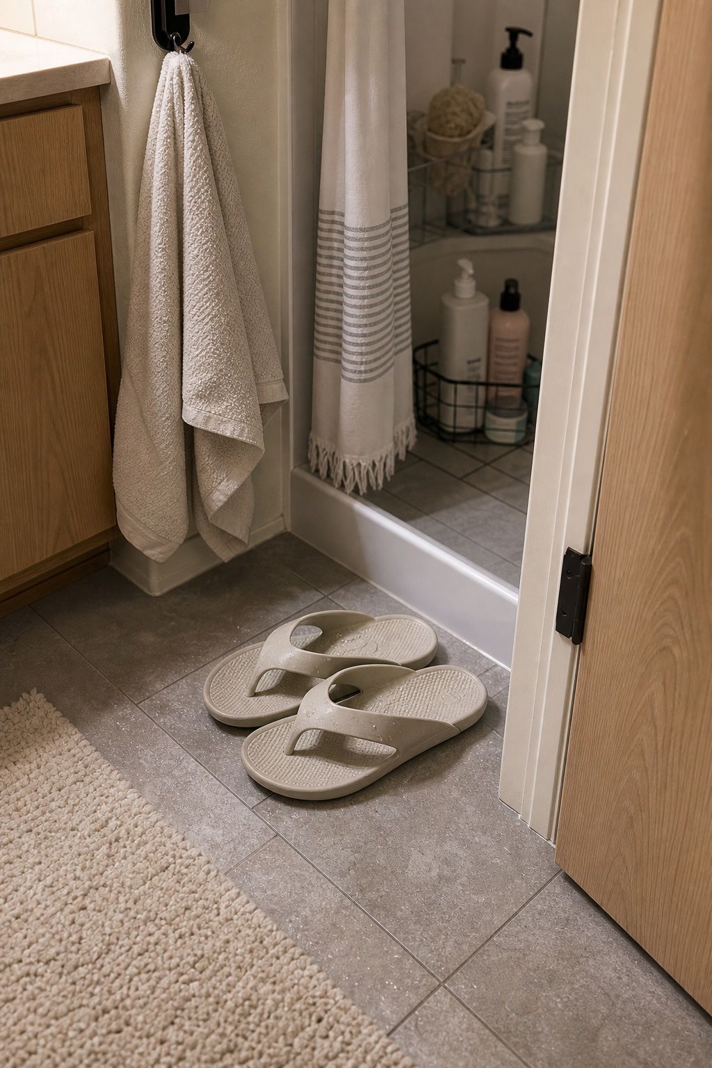 Shower Shoes small apartment idea for The Complete College Dorm Checklist of 18 Essentials Freshmen Forget.