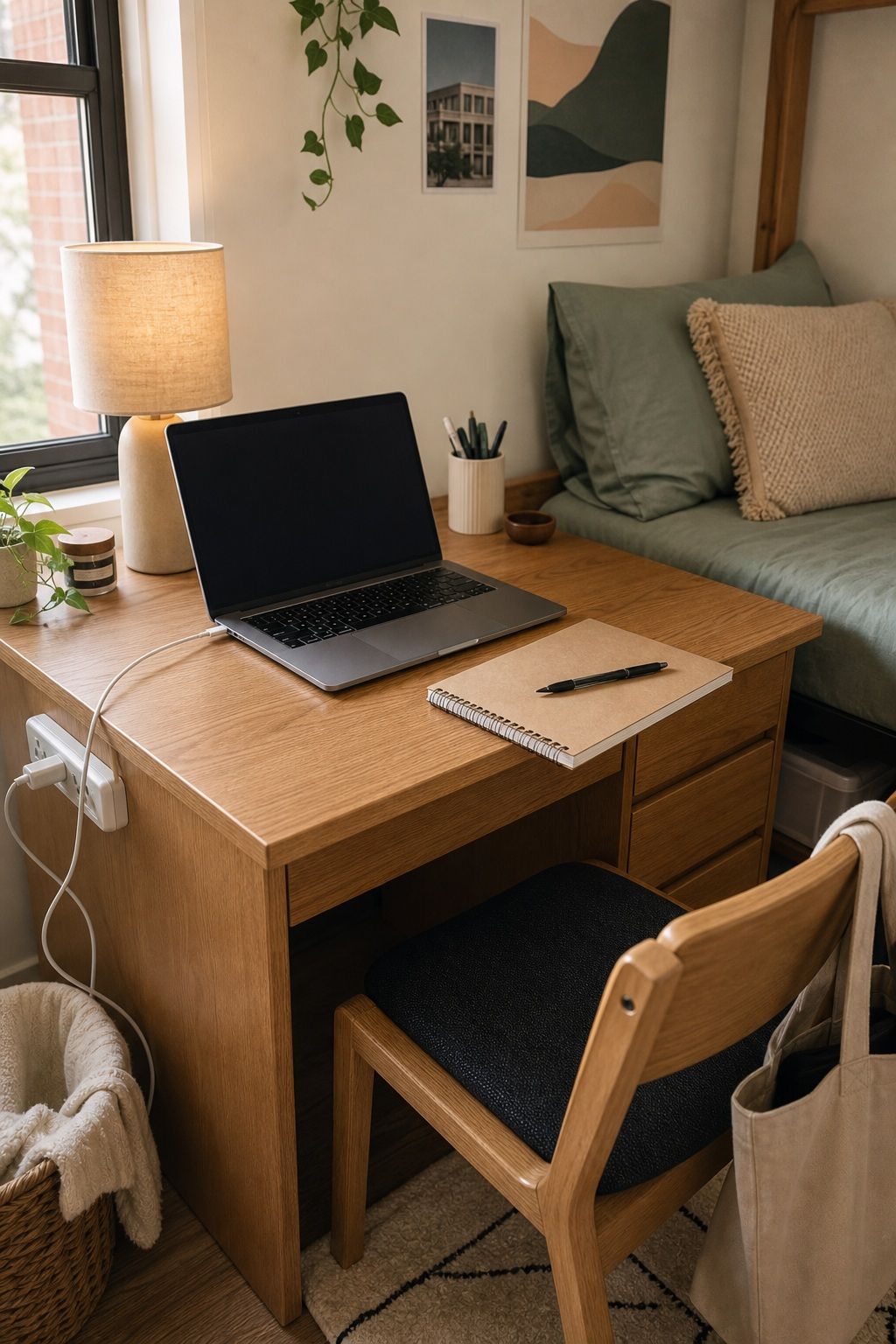 Laptop and Charger small apartment idea for The Complete College Dorm Checklist of 18 Essentials Freshmen Forget.