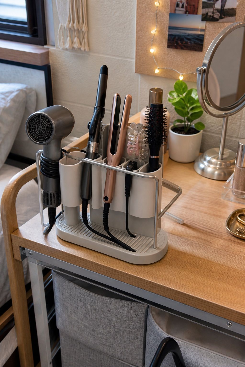 Hair Tools Organizer small apartment idea for Top 18 College Dorm Essentials You Will Use Every Single Day.