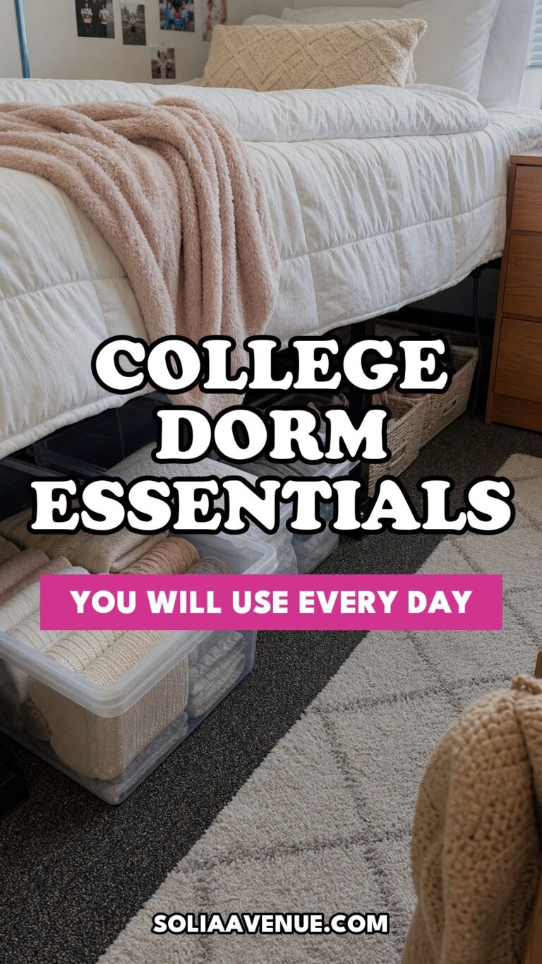 Pinterest pin for Top 18 College Dorm Essentials You Will Use Every Single Day from Solia Avenue.