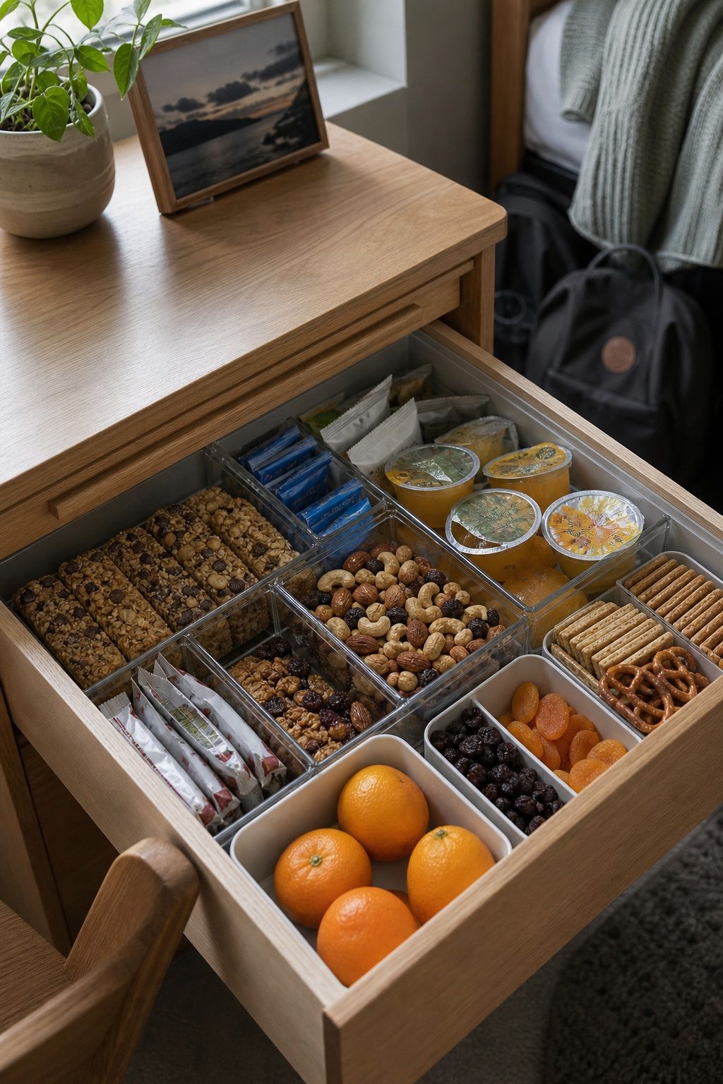 Snack Drawer small apartment idea for Top 17 College Dorm Food Ideas for Make-Ahead Meals and Easy Snacks.
