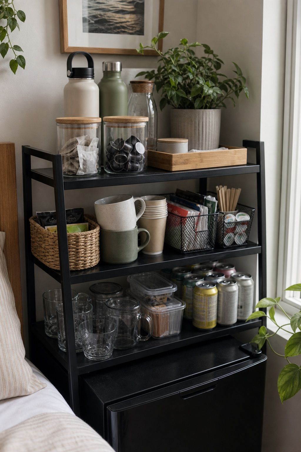 Drink Shelf small apartment idea for Top 17 College Dorm Food Ideas for Make-Ahead Meals and Easy Snacks.