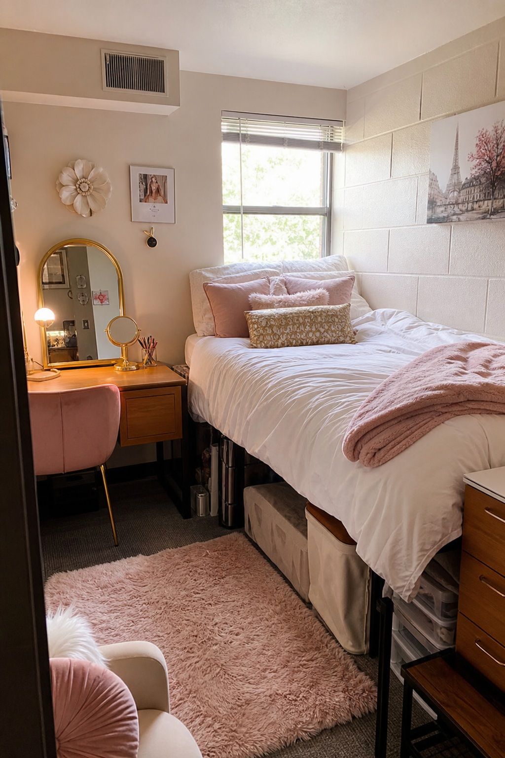 Glam Luxury small apartment idea for Top 17 College Dorm Room Ideas for Girls That Feel Cute and Cozy.