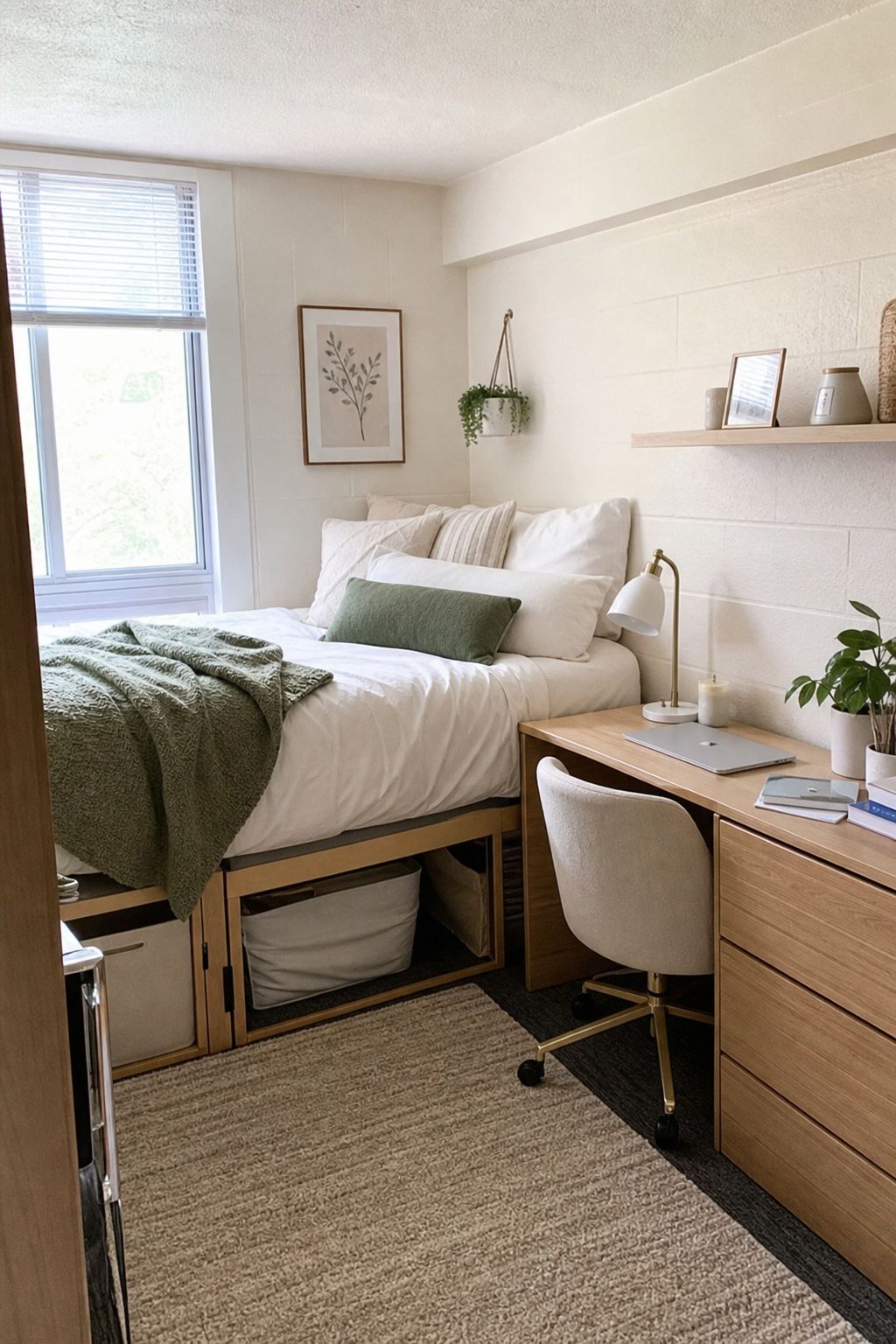 Modern Minimalist small apartment idea for Top 17 College Dorm Room Ideas for Girls That Feel Cute and Cozy.
