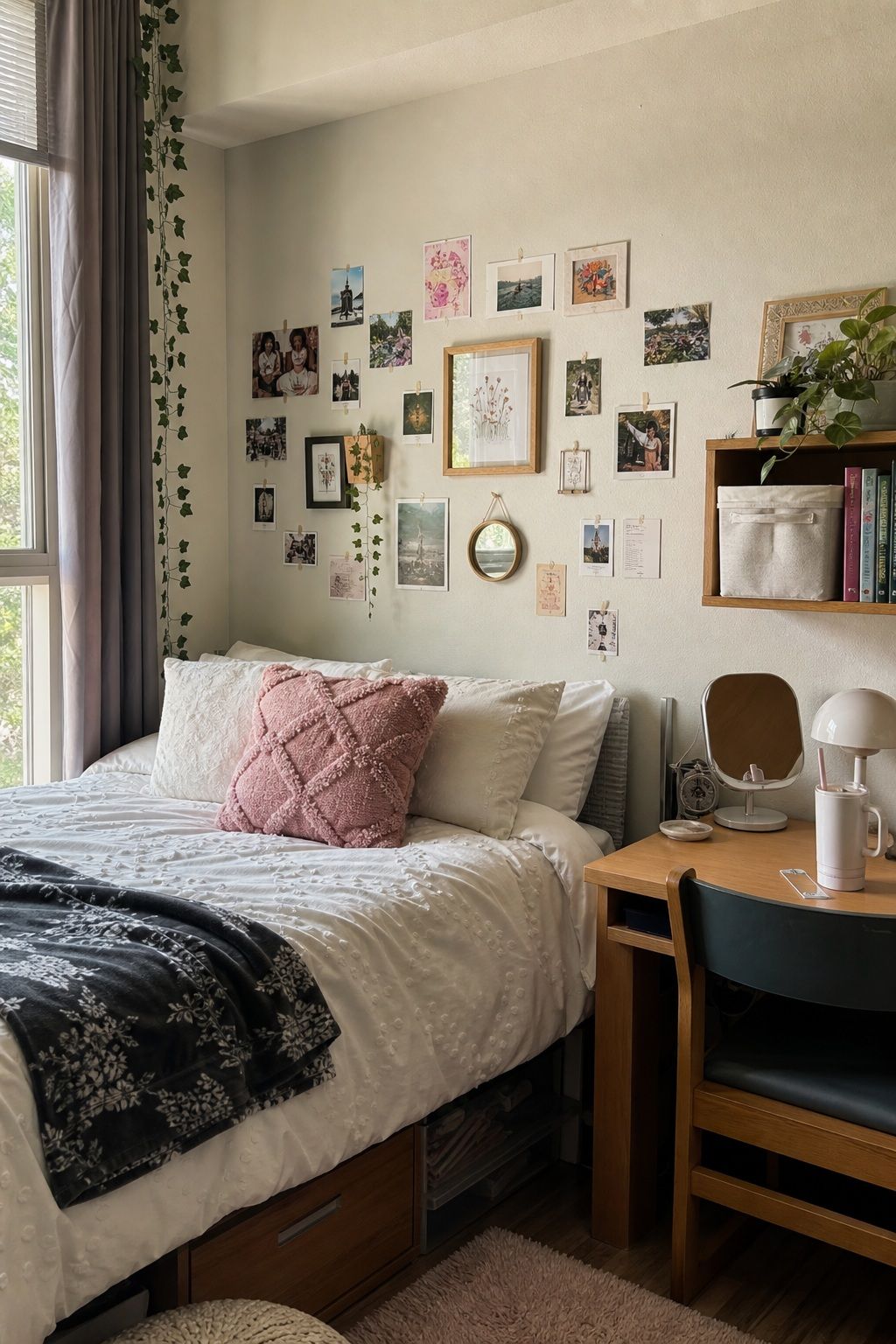 Gallery Wall small apartment idea for Top 17 College Dorm Room Ideas for Girls That Feel Cute and Cozy.