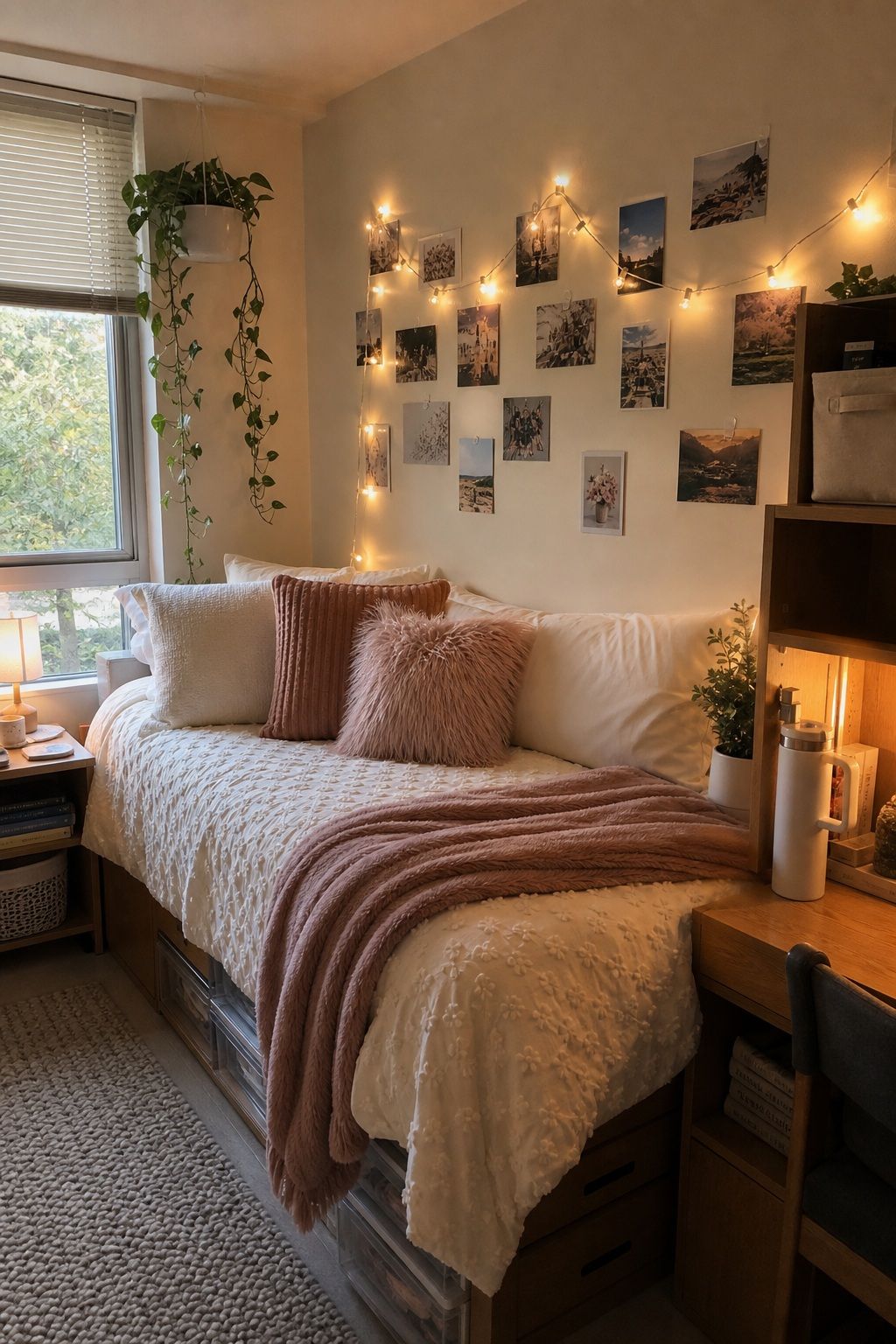 Fairy Lights small apartment idea for Top 17 College Dorm Room Ideas for Girls That Feel Cute and Cozy.