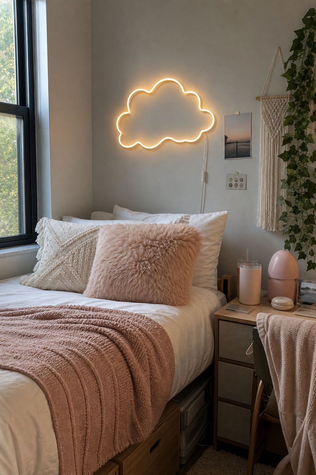 Neon or Wood Sign small apartment idea for Top 17 College Dorm Room Ideas for Girls That Feel Cute and Cozy.