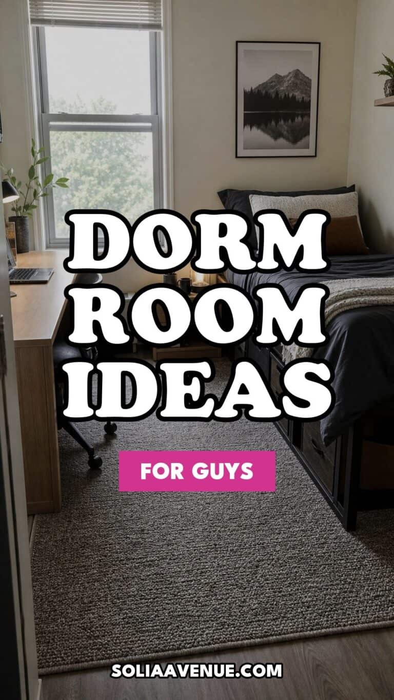 Pinterest pin for Top 18 College Dorm Room Ideas for Guys That Read Cool and Minimalist from Solia Avenue.