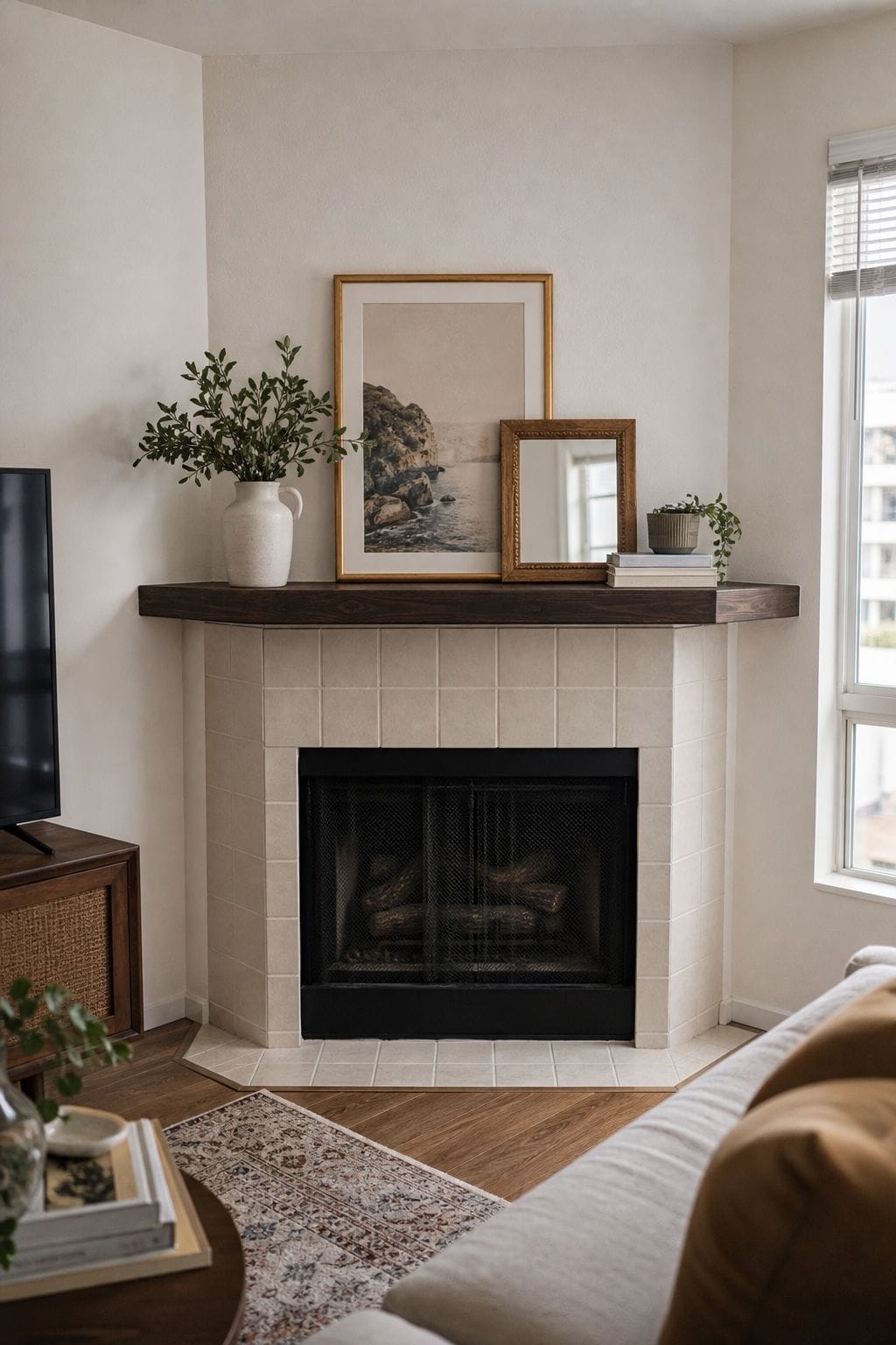 Mantle Layering small apartment idea for Top 17 Corner Fireplace Decor Ideas for Small Apartments.
