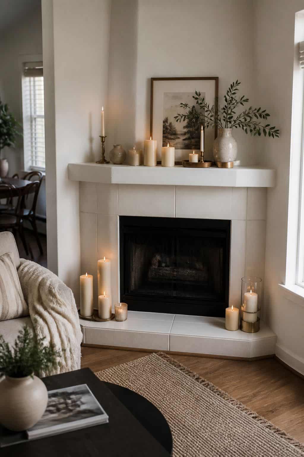 Candle Clusters small apartment idea for Top 17 Corner Fireplace Decor Ideas for Small Apartments.